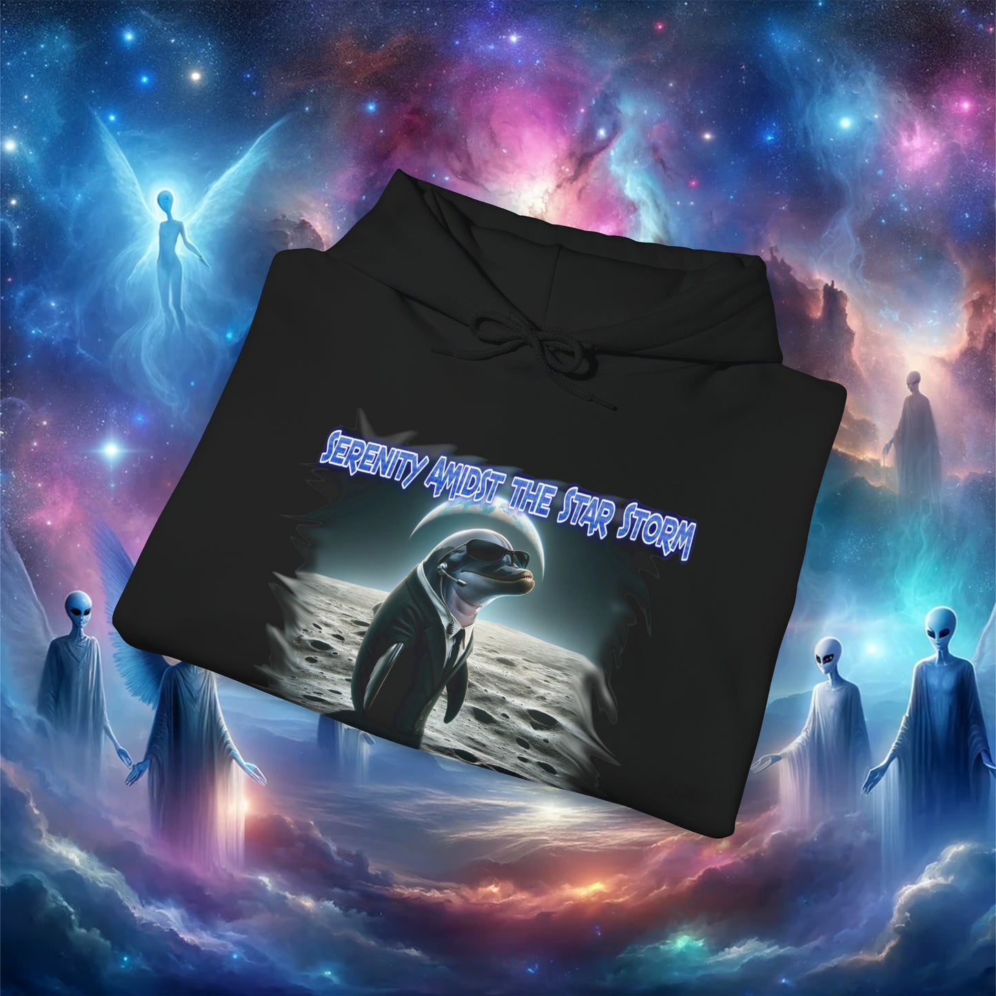 Galactic Guardian: Serenity Amidst the Star Storm - Unisex Heavy Blend™ Hooded Sweatshirt