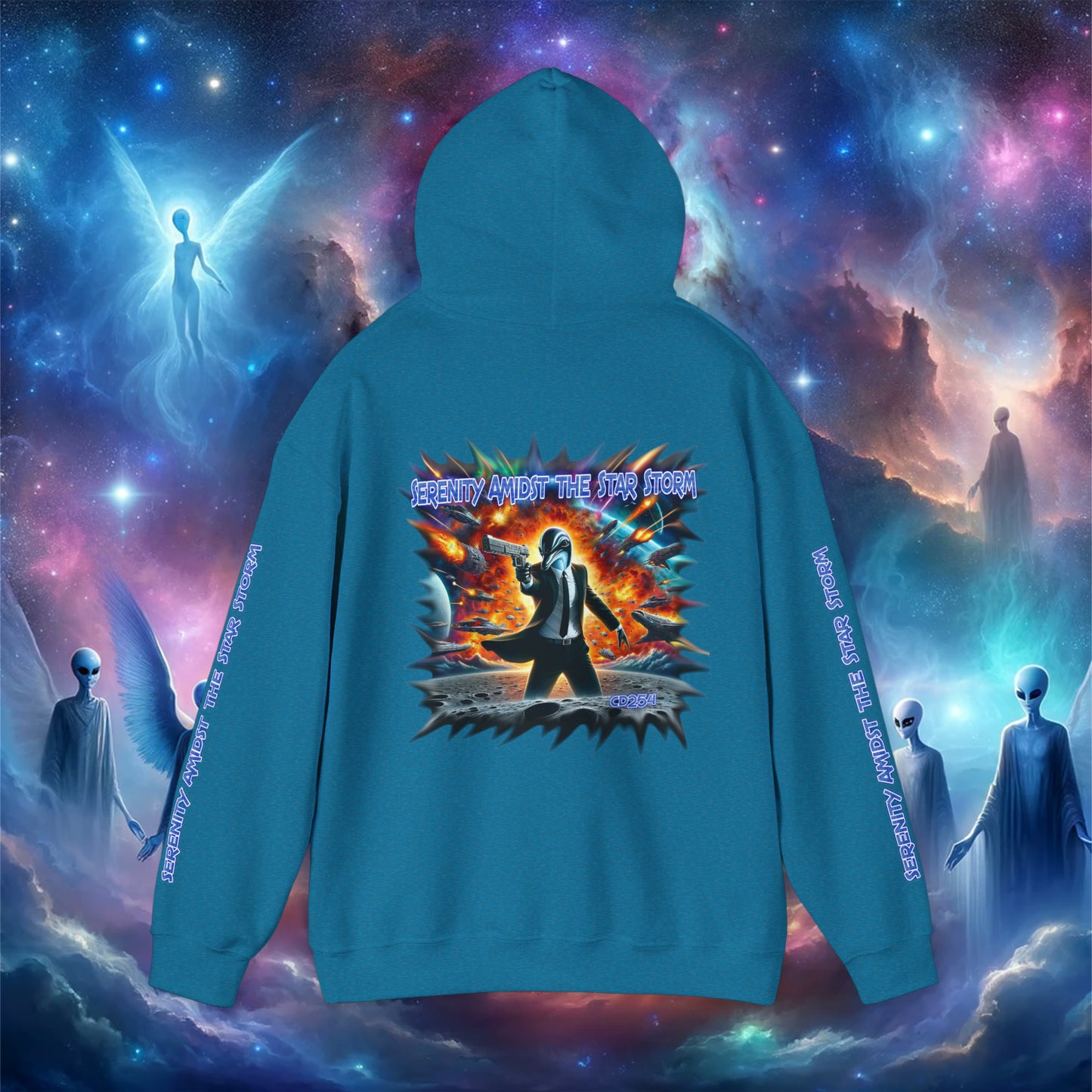 Galactic Guardian: Serenity Amidst the Star Storm - Unisex Heavy Blend™ Hooded Sweatshirt