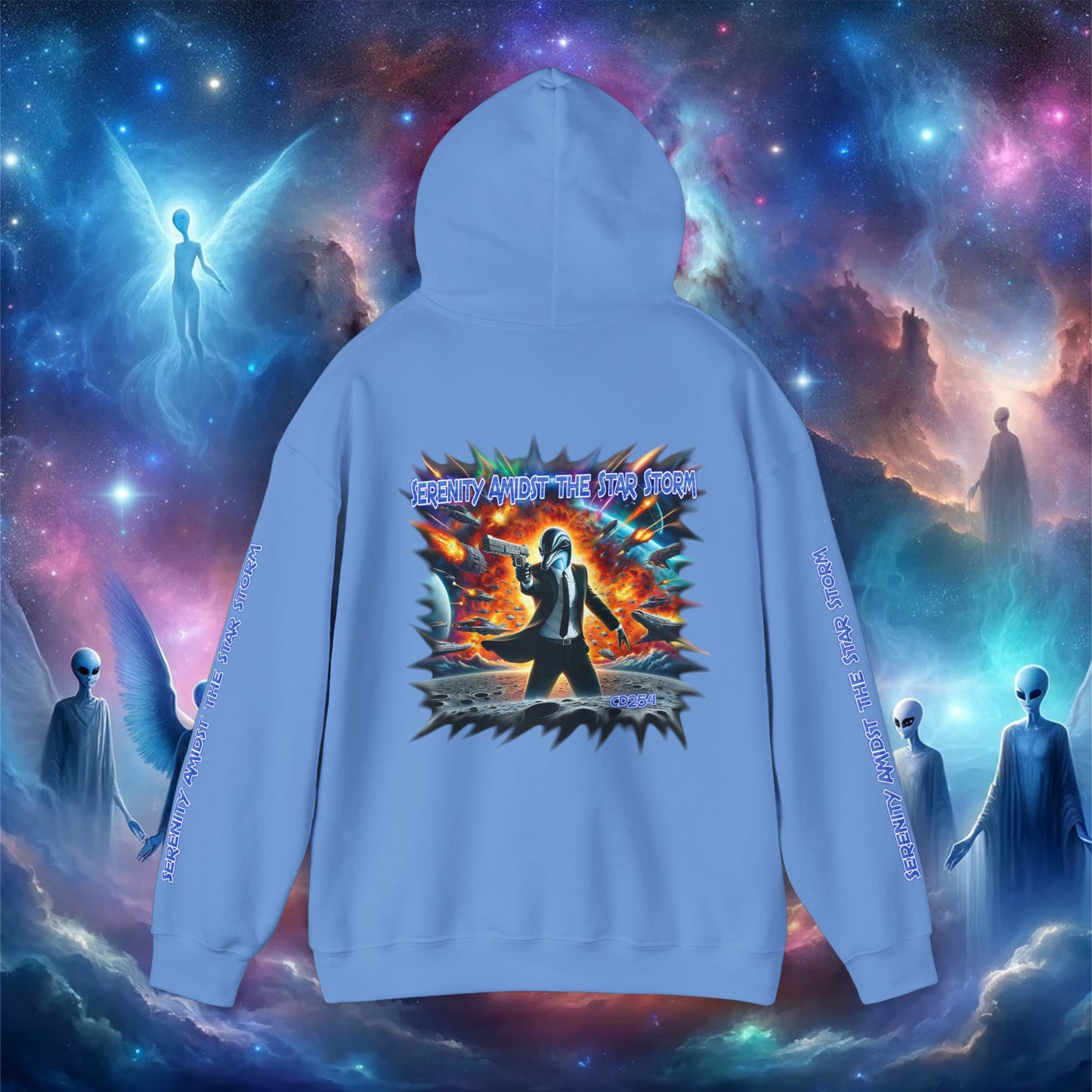 Galactic Guardian: Serenity Amidst the Star Storm - Unisex Heavy Blend™ Hooded Sweatshirt