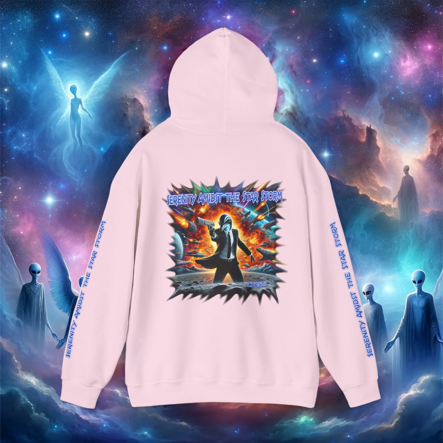 Galactic Guardian: Serenity Amidst the Star Storm - Unisex Heavy Blend™ Hooded Sweatshirt