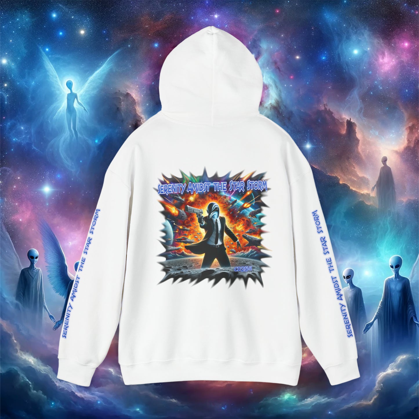 Galactic Guardian: Serenity Amidst the Star Storm - Unisex Heavy Blend™ Hooded Sweatshirt