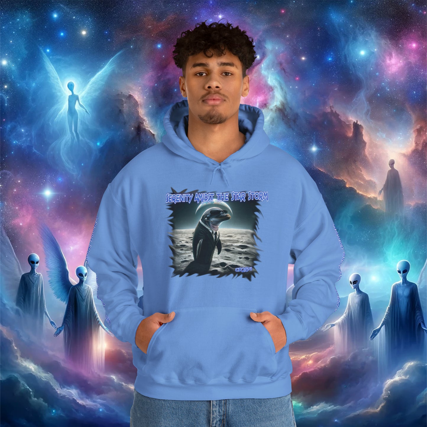 Galactic Guardian: Serenity Amidst the Star Storm - Unisex Heavy Blend™ Hooded Sweatshirt