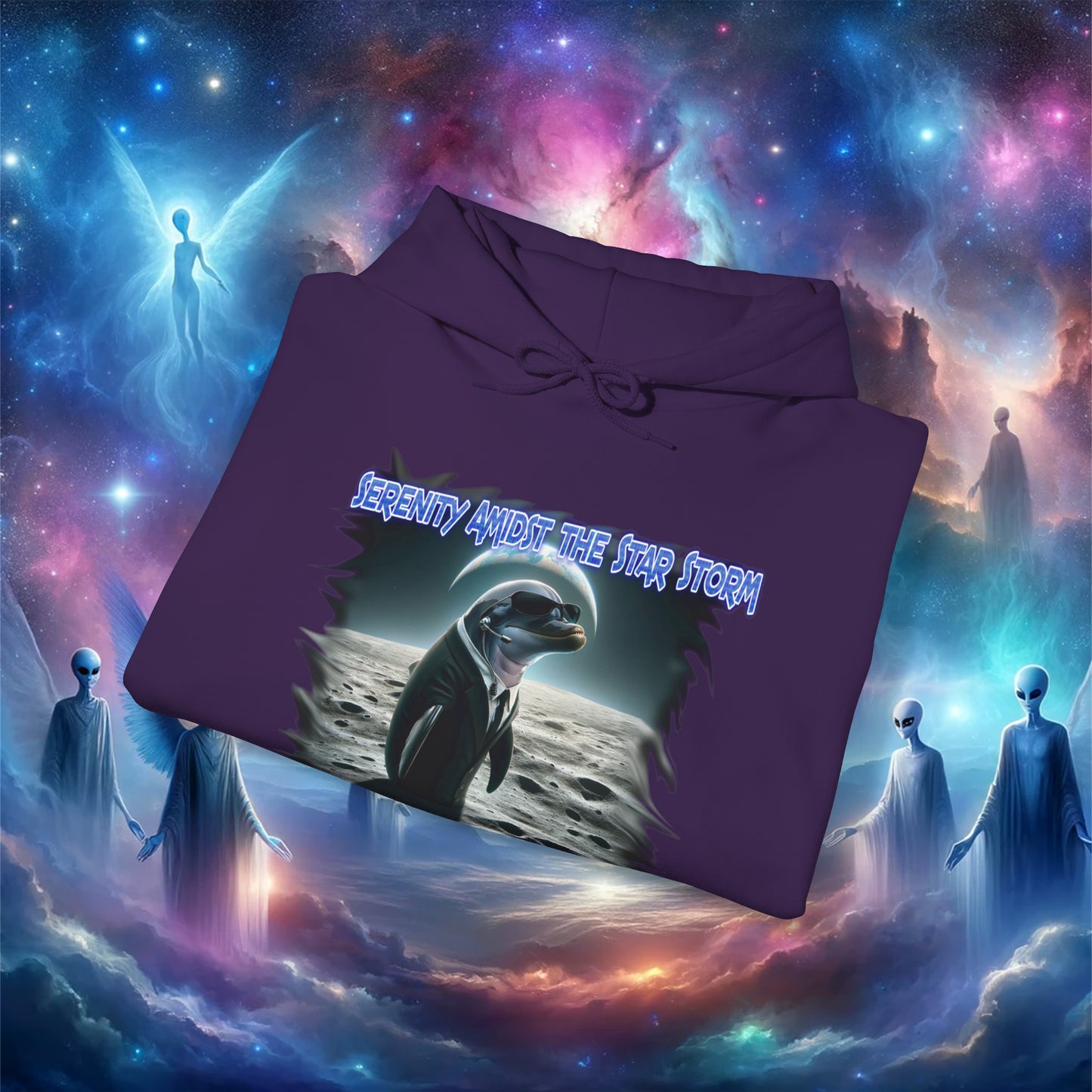 Galactic Guardian: Serenity Amidst the Star Storm - Unisex Heavy Blend™ Hooded Sweatshirt