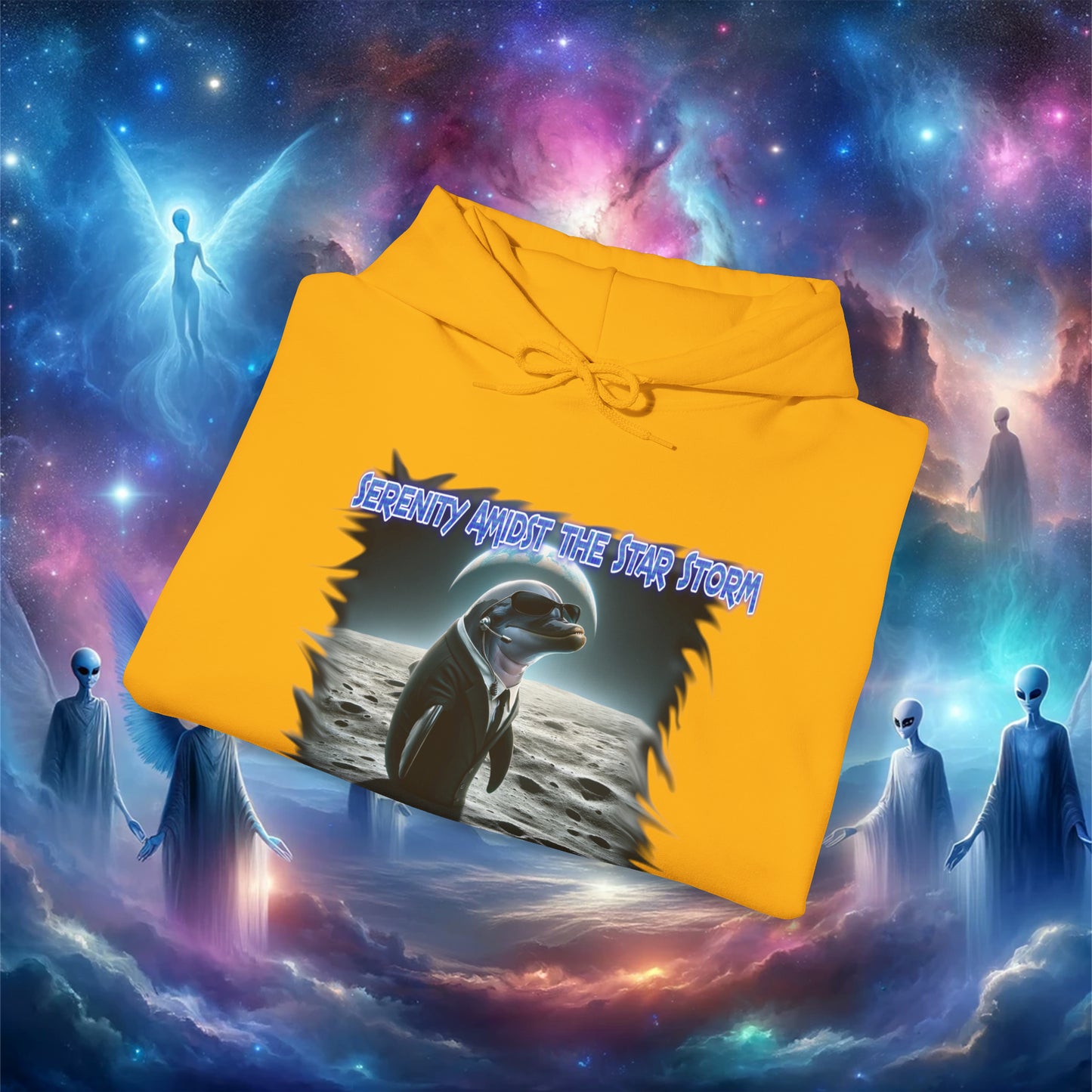 Galactic Guardian: Serenity Amidst the Star Storm - Unisex Heavy Blend™ Hooded Sweatshirt