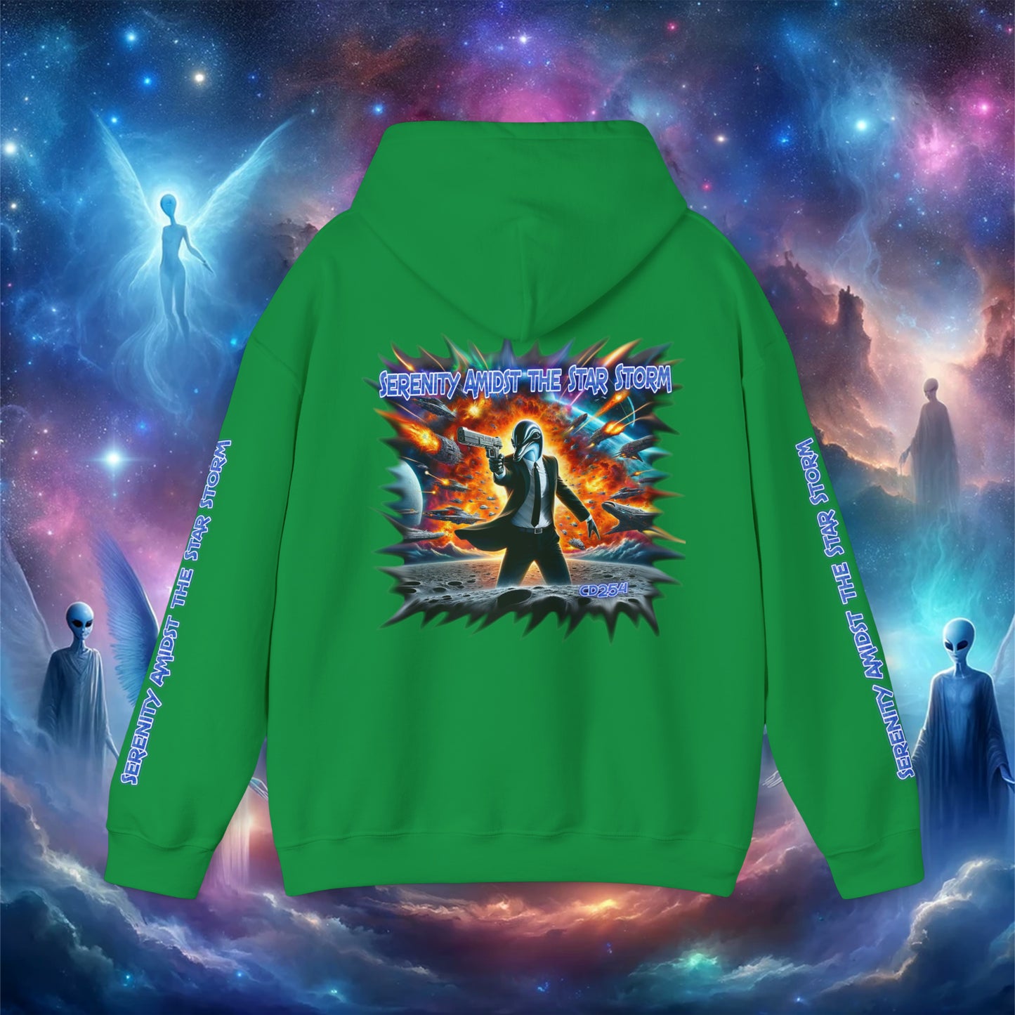 Galactic Guardian: Serenity Amidst the Star Storm - Unisex Heavy Blend™ Hooded Sweatshirt