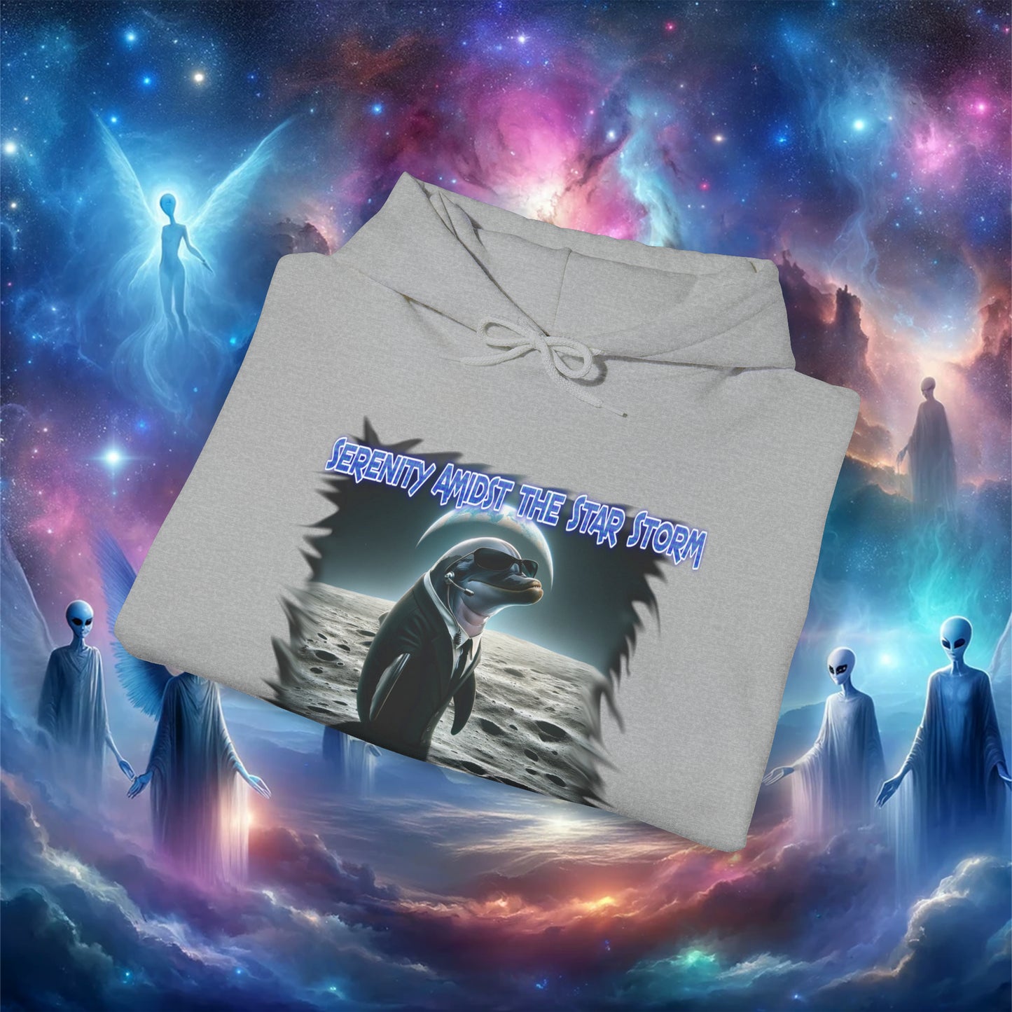 Galactic Guardian: Serenity Amidst the Star Storm - Unisex Heavy Blend™ Hooded Sweatshirt