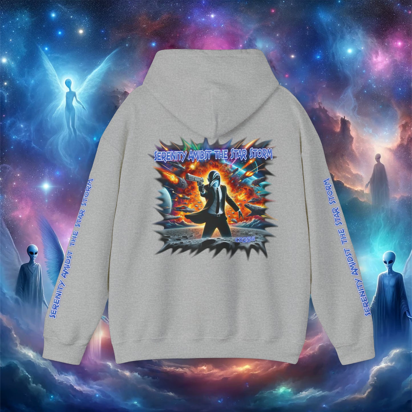 Galactic Guardian: Serenity Amidst the Star Storm - Unisex Heavy Blend™ Hooded Sweatshirt