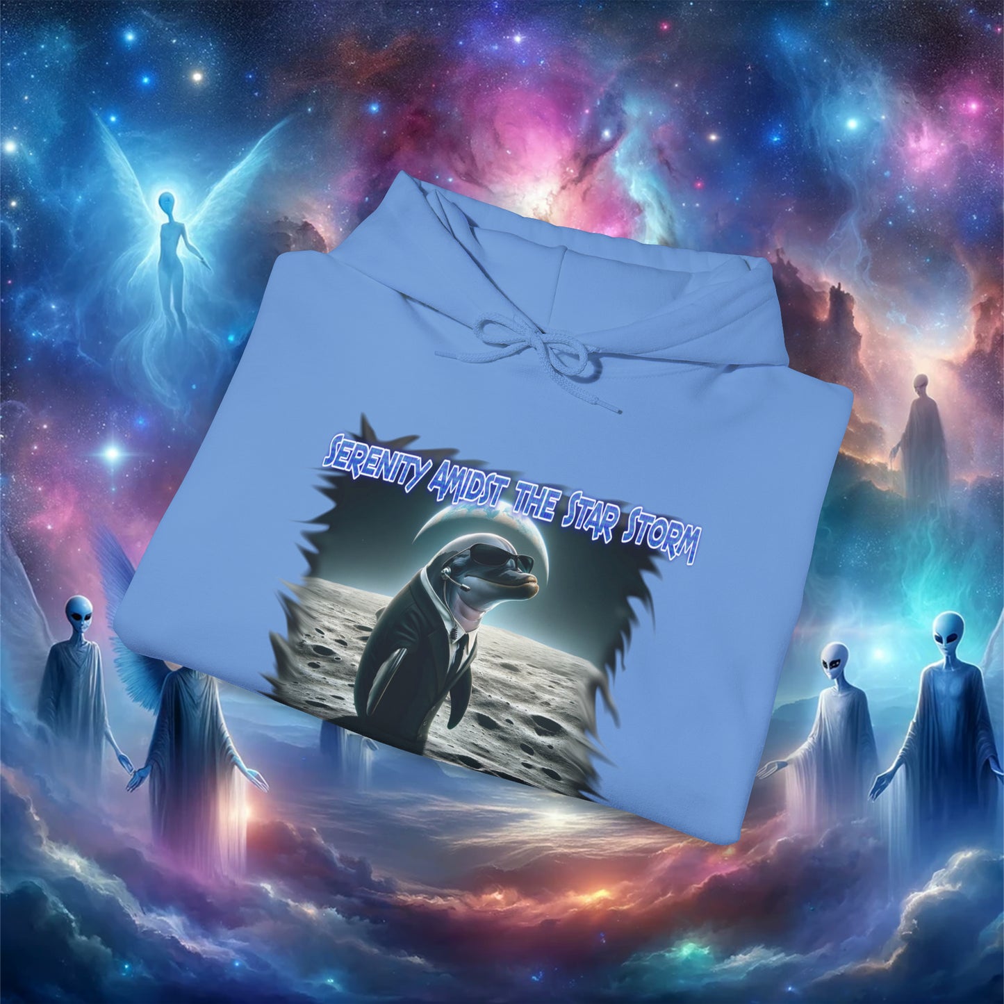 Galactic Guardian: Serenity Amidst the Star Storm - Unisex Heavy Blend™ Hooded Sweatshirt