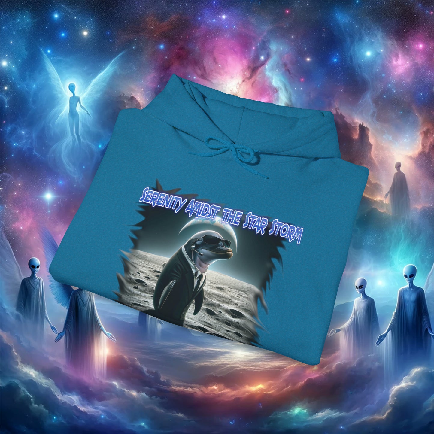 Galactic Guardian: Serenity Amidst the Star Storm - Unisex Heavy Blend™ Hooded Sweatshirt