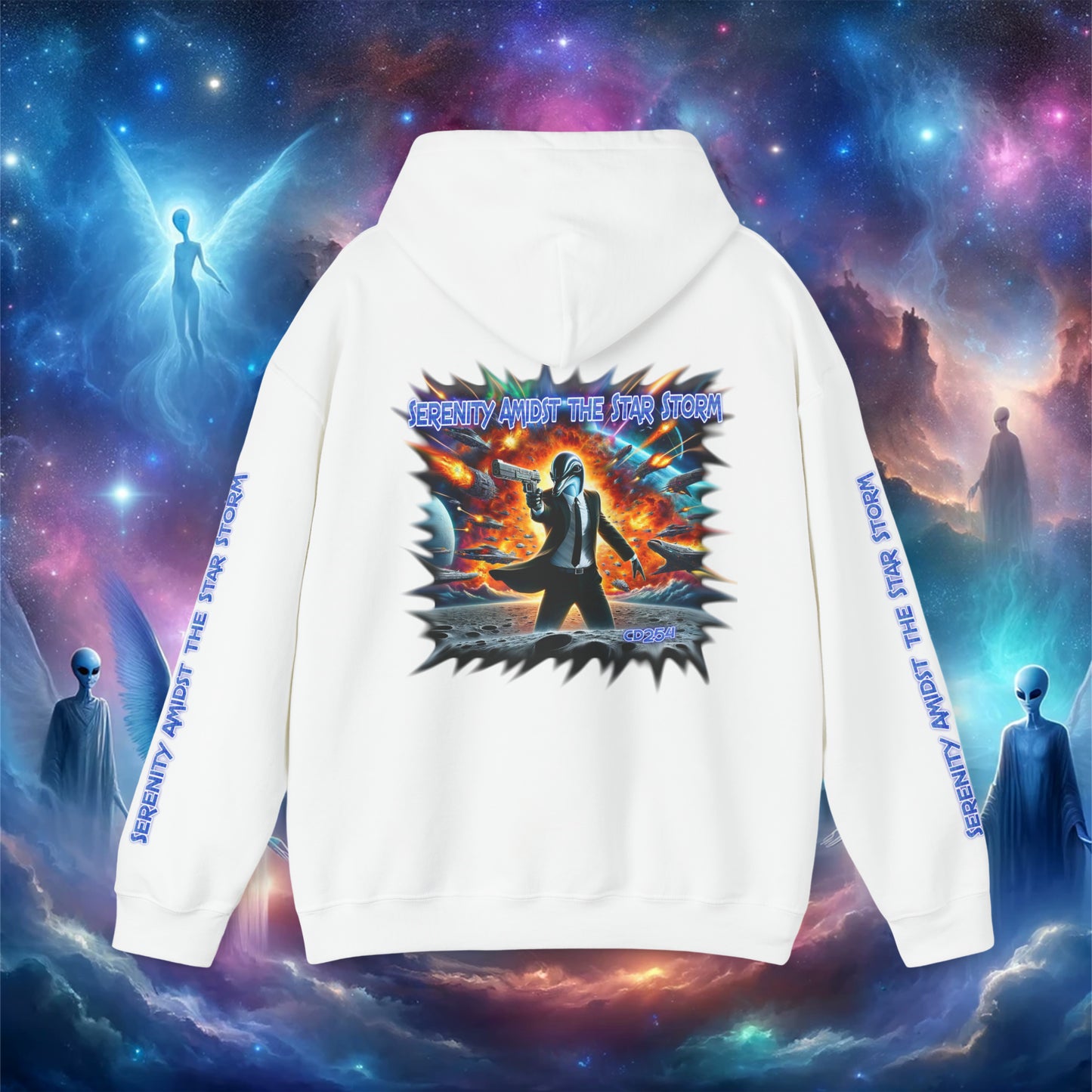 Galactic Guardian: Serenity Amidst the Star Storm - Unisex Heavy Blend™ Hooded Sweatshirt
