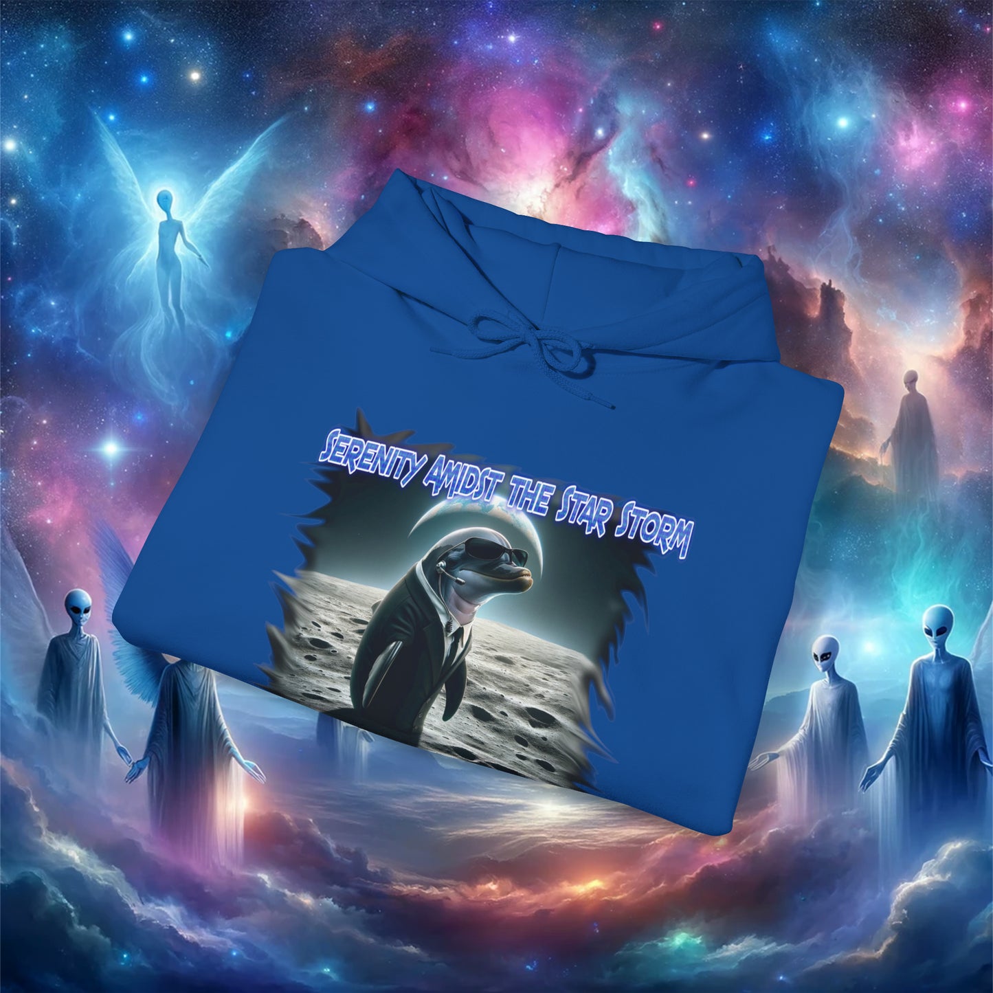 Galactic Guardian: Serenity Amidst the Star Storm - Unisex Heavy Blend™ Hooded Sweatshirt