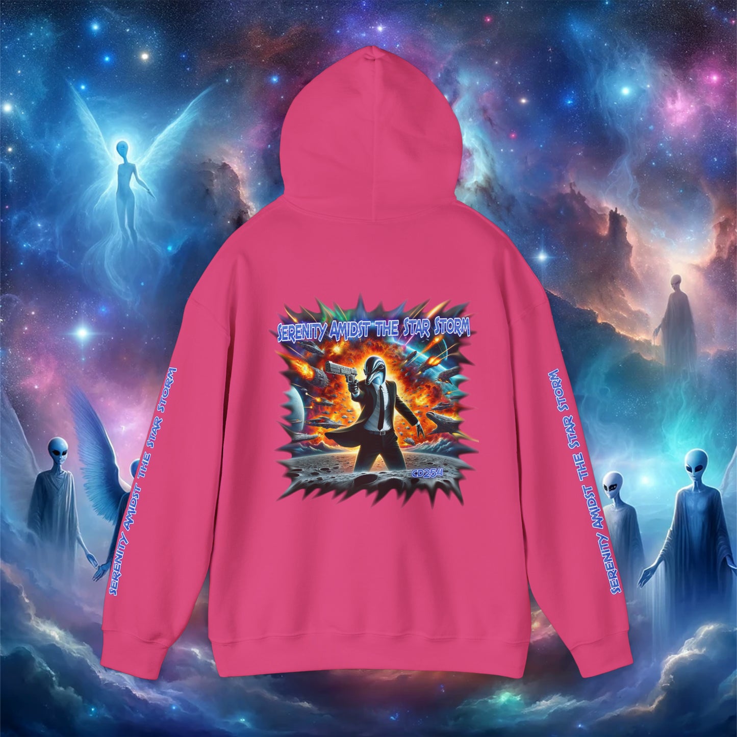 Galactic Guardian: Serenity Amidst the Star Storm - Unisex Heavy Blend™ Hooded Sweatshirt