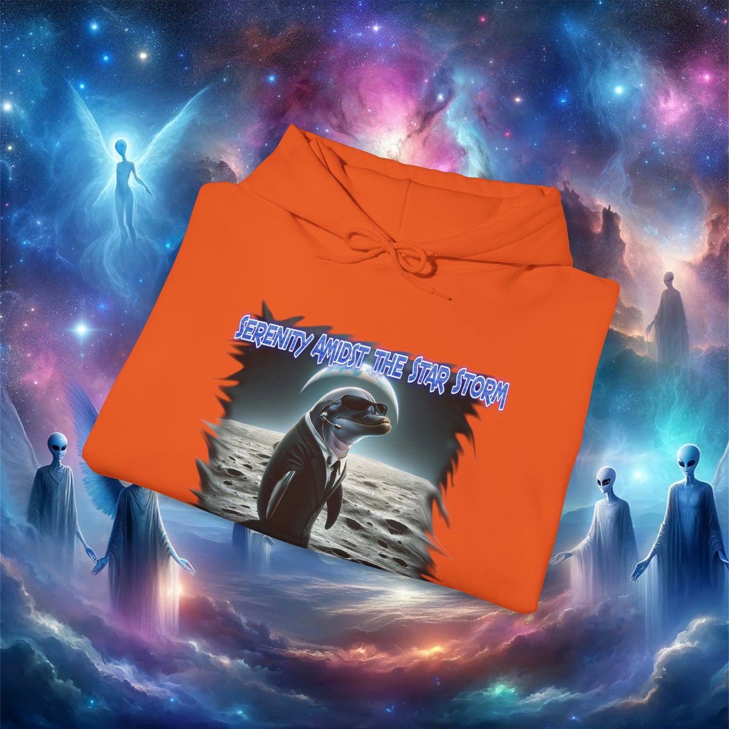 Galactic Guardian: Serenity Amidst the Star Storm - Unisex Heavy Blend™ Hooded Sweatshirt