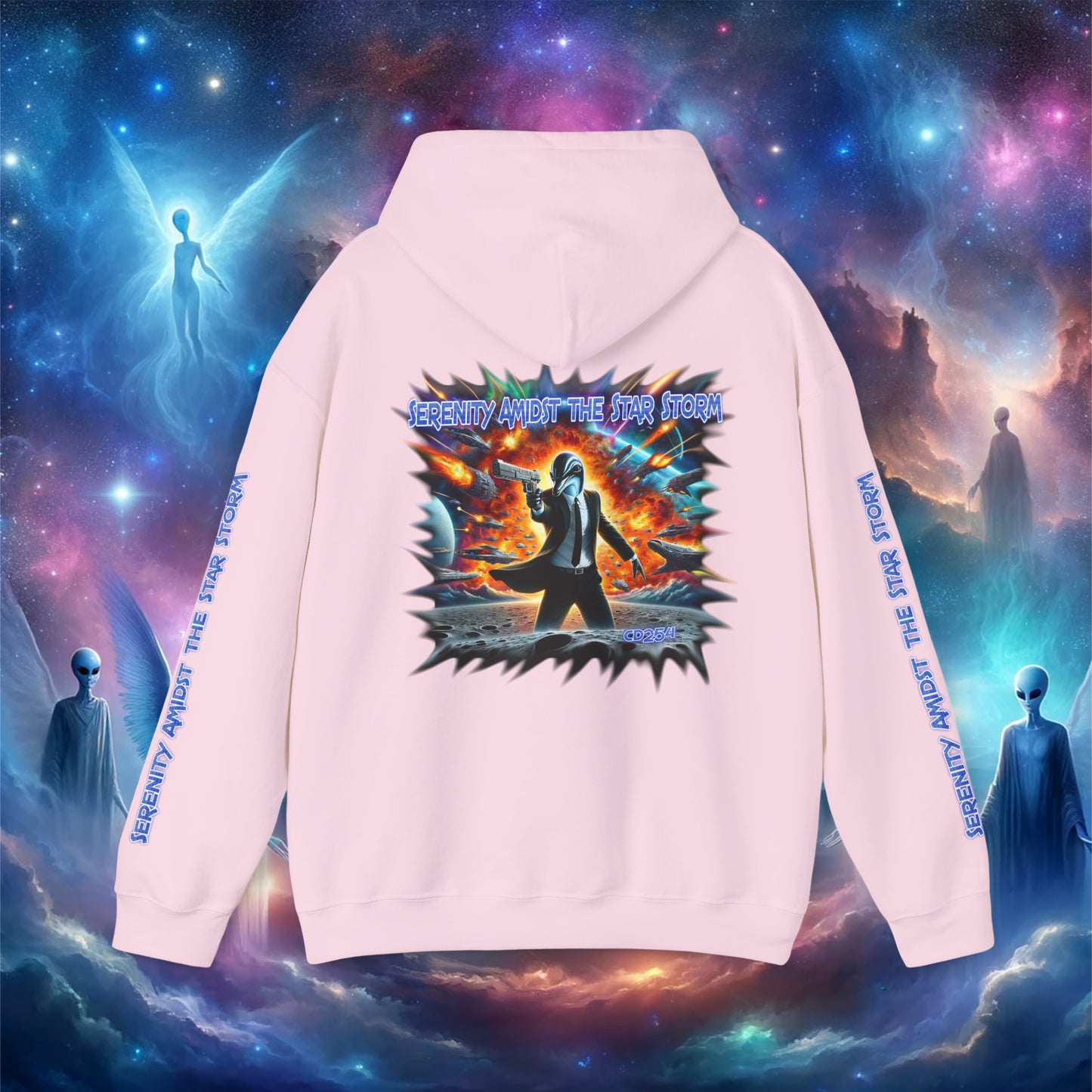 Galactic Guardian: Serenity Amidst the Star Storm - Unisex Heavy Blend™ Hooded Sweatshirt