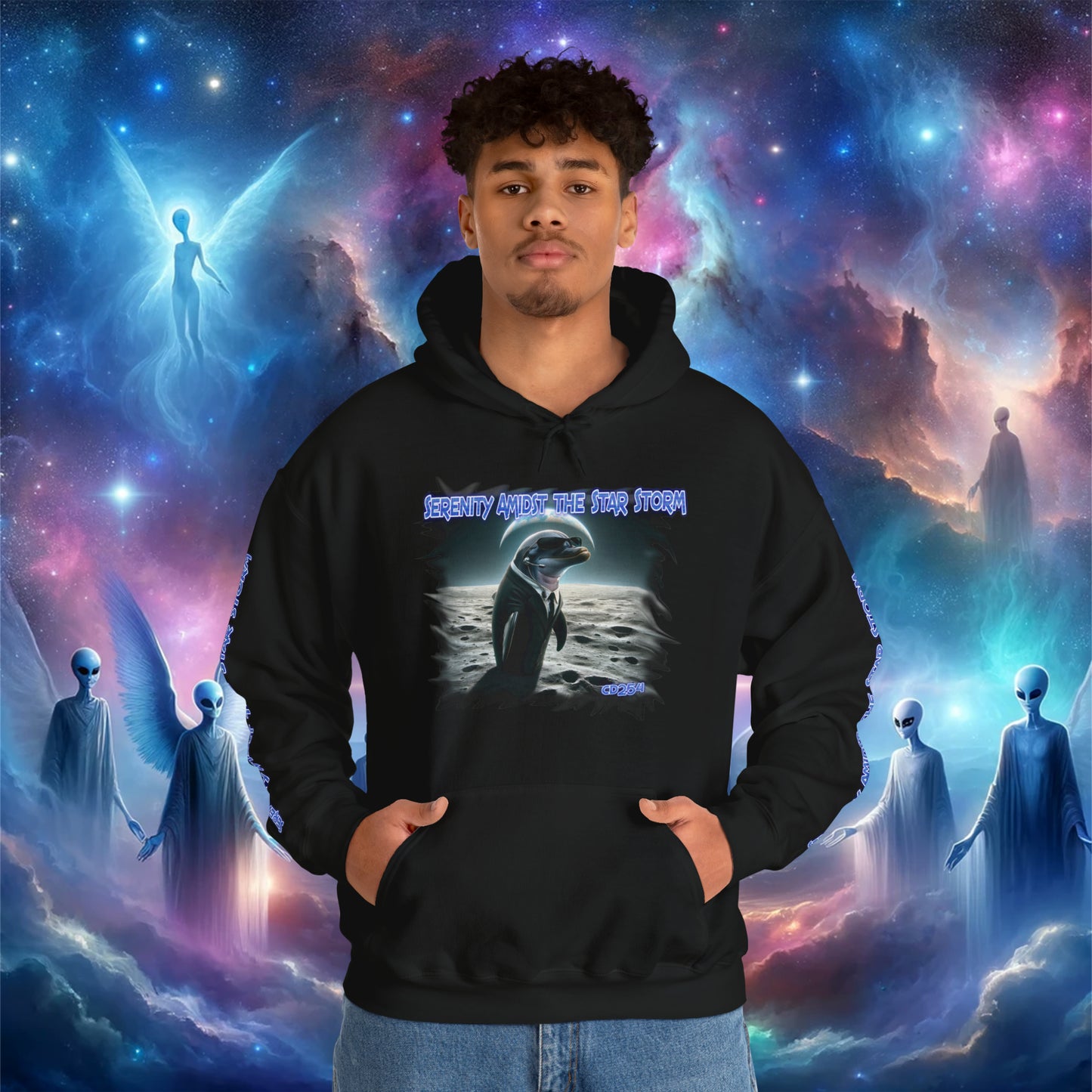 Galactic Guardian: Serenity Amidst the Star Storm - Unisex Heavy Blend™ Hooded Sweatshirt