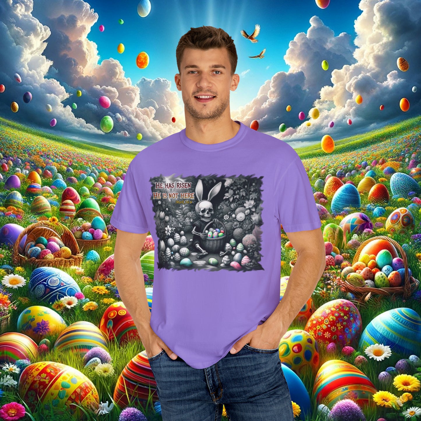 Easter Reflections: Baby Skeleton & Scripture Sketch - Unisex Garment-Dyed T-shirt