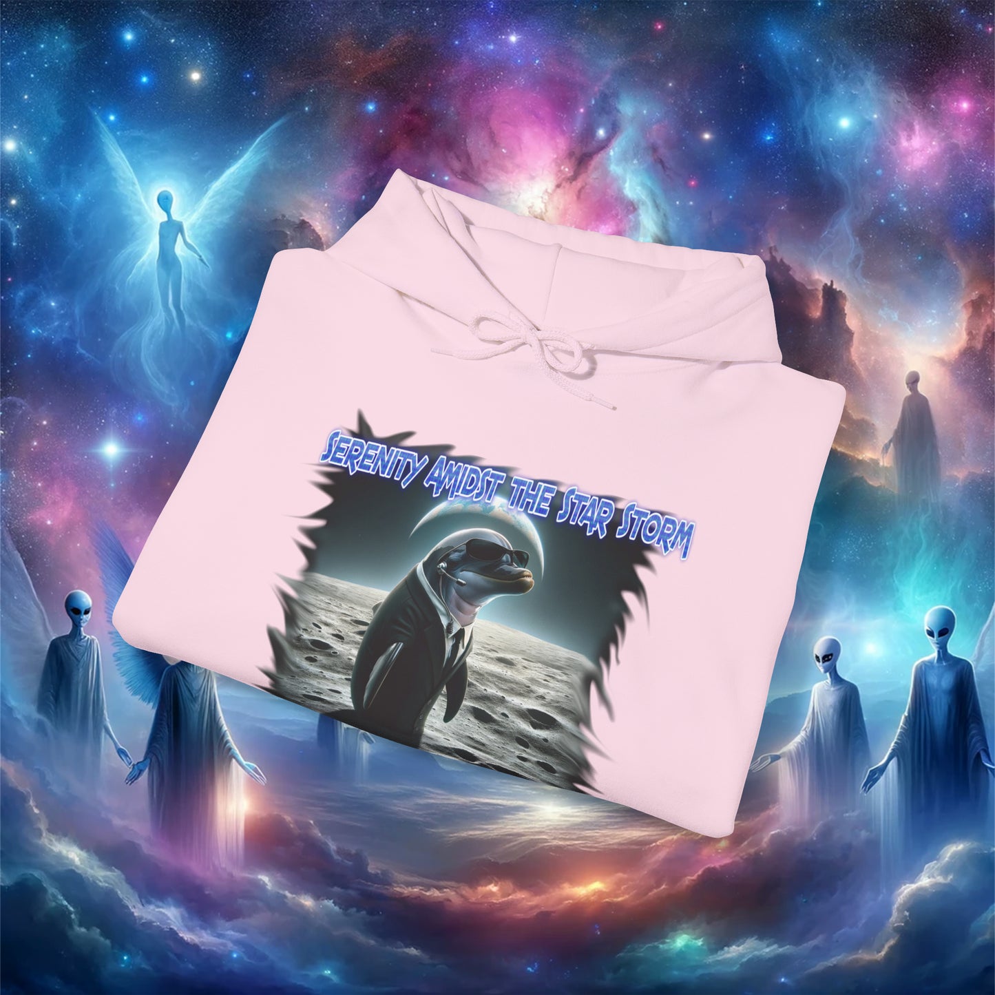 Galactic Guardian: Serenity Amidst the Star Storm - Unisex Heavy Blend™ Hooded Sweatshirt
