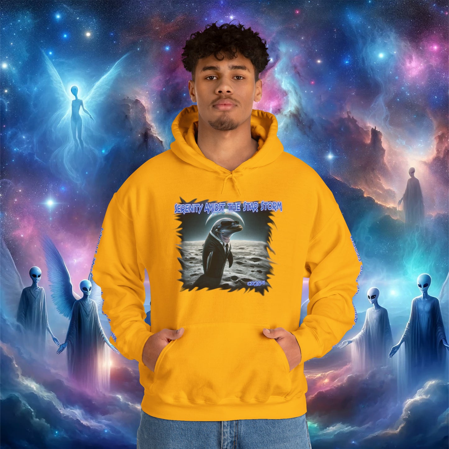 Galactic Guardian: Serenity Amidst the Star Storm - Unisex Heavy Blend™ Hooded Sweatshirt