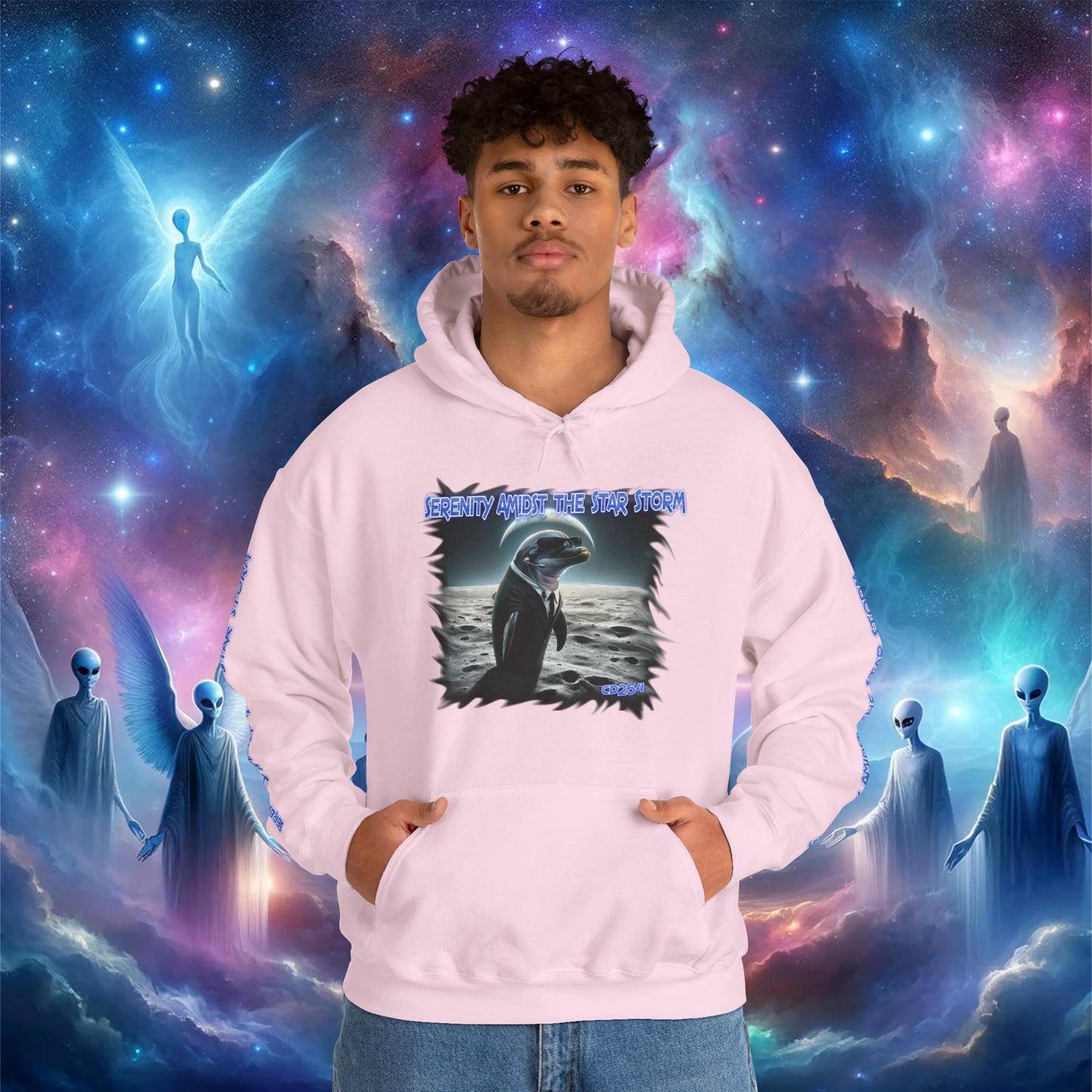 Galactic Guardian: Serenity Amidst the Star Storm - Unisex Heavy Blend™ Hooded Sweatshirt