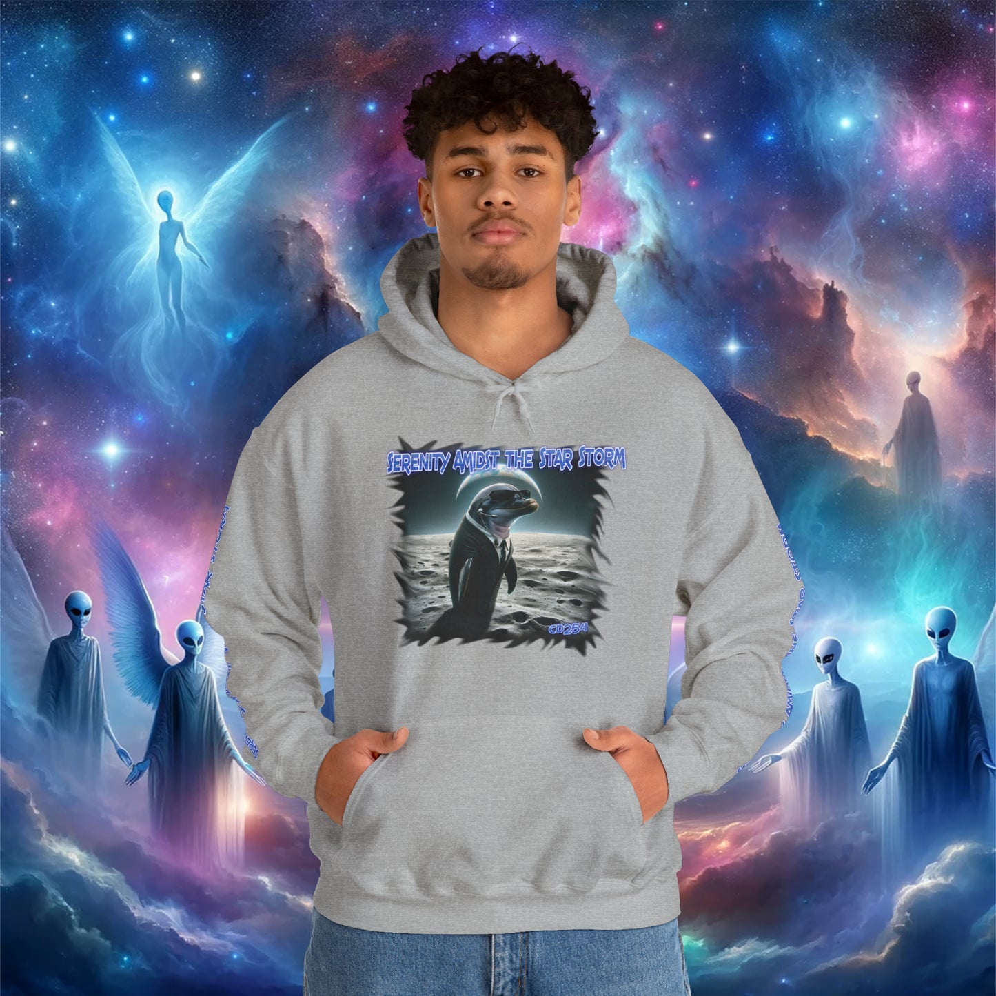 Galactic Guardian: Serenity Amidst the Star Storm - Unisex Heavy Blend™ Hooded Sweatshirt