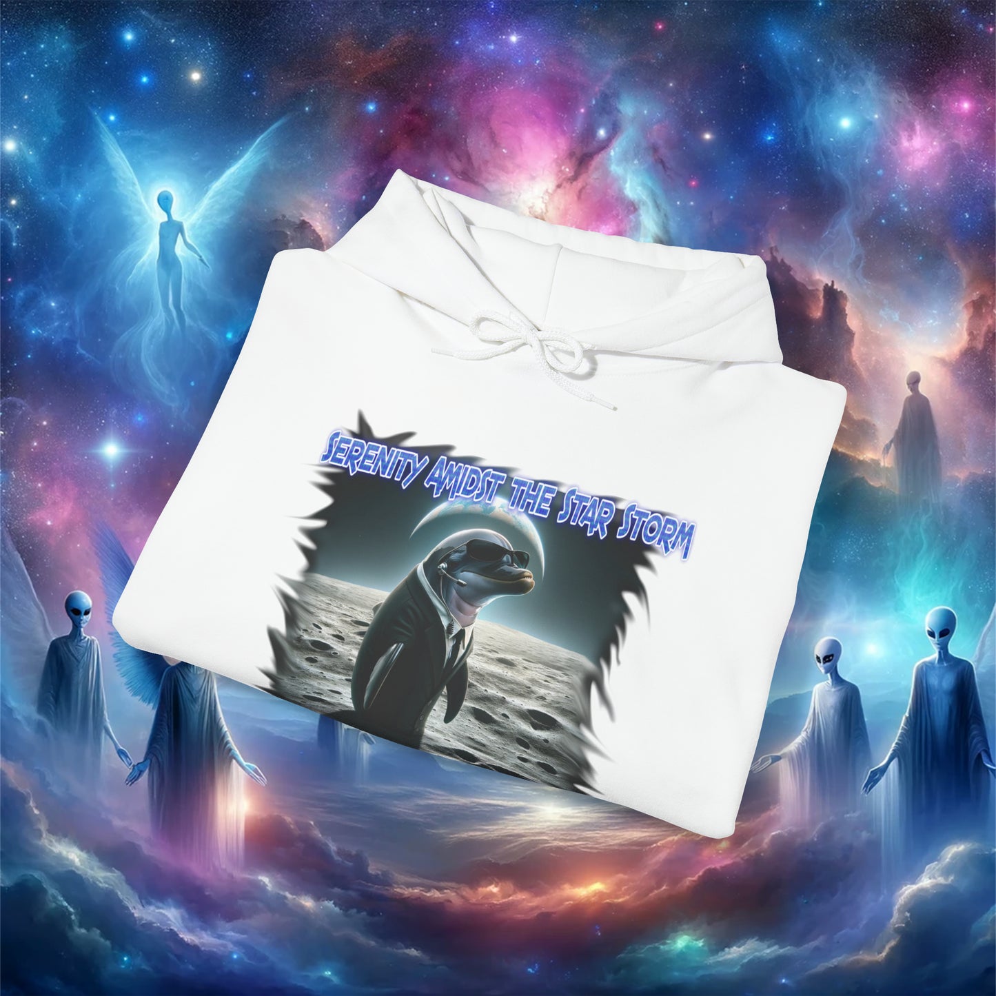 Galactic Guardian: Serenity Amidst the Star Storm - Unisex Heavy Blend™ Hooded Sweatshirt