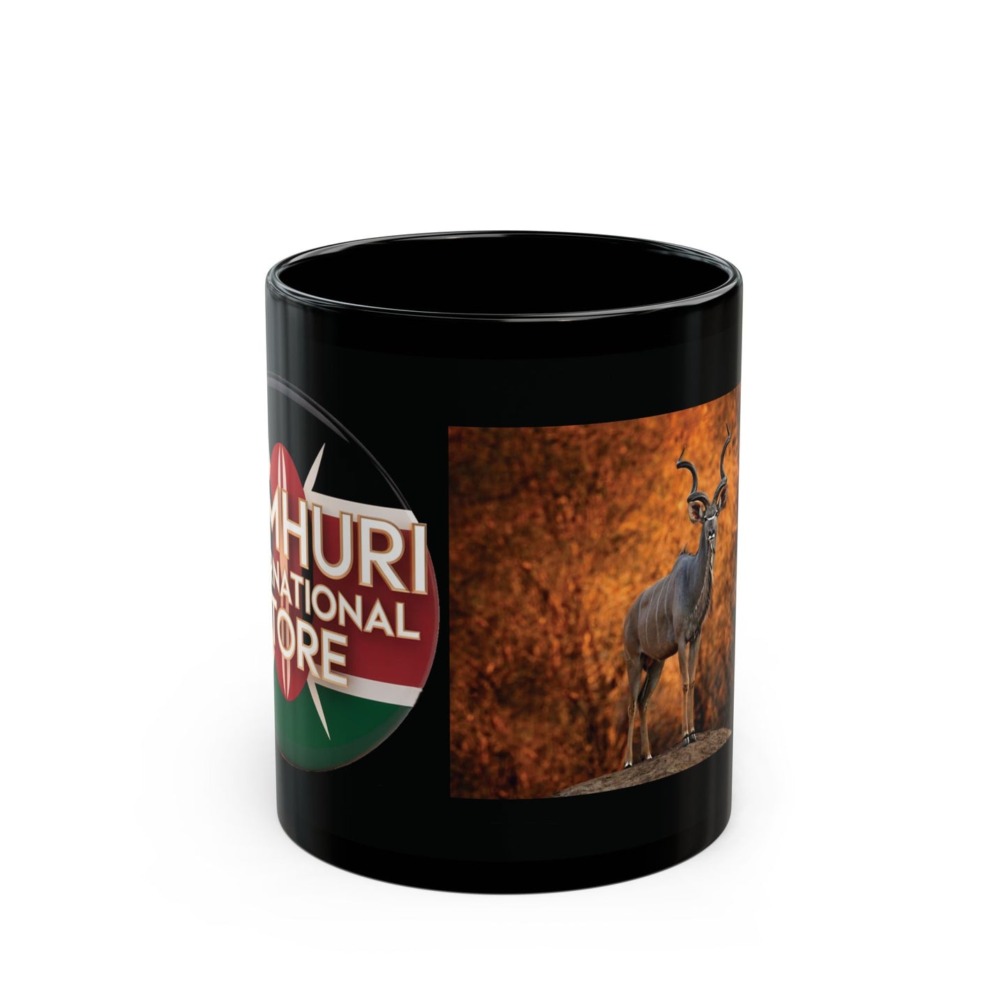 Nature-Inspired Black Mug with Kudu Design | Stylish Coffee Cup for Wildlife Lovers, Gift for Animal Enthusiasts, Unique Home