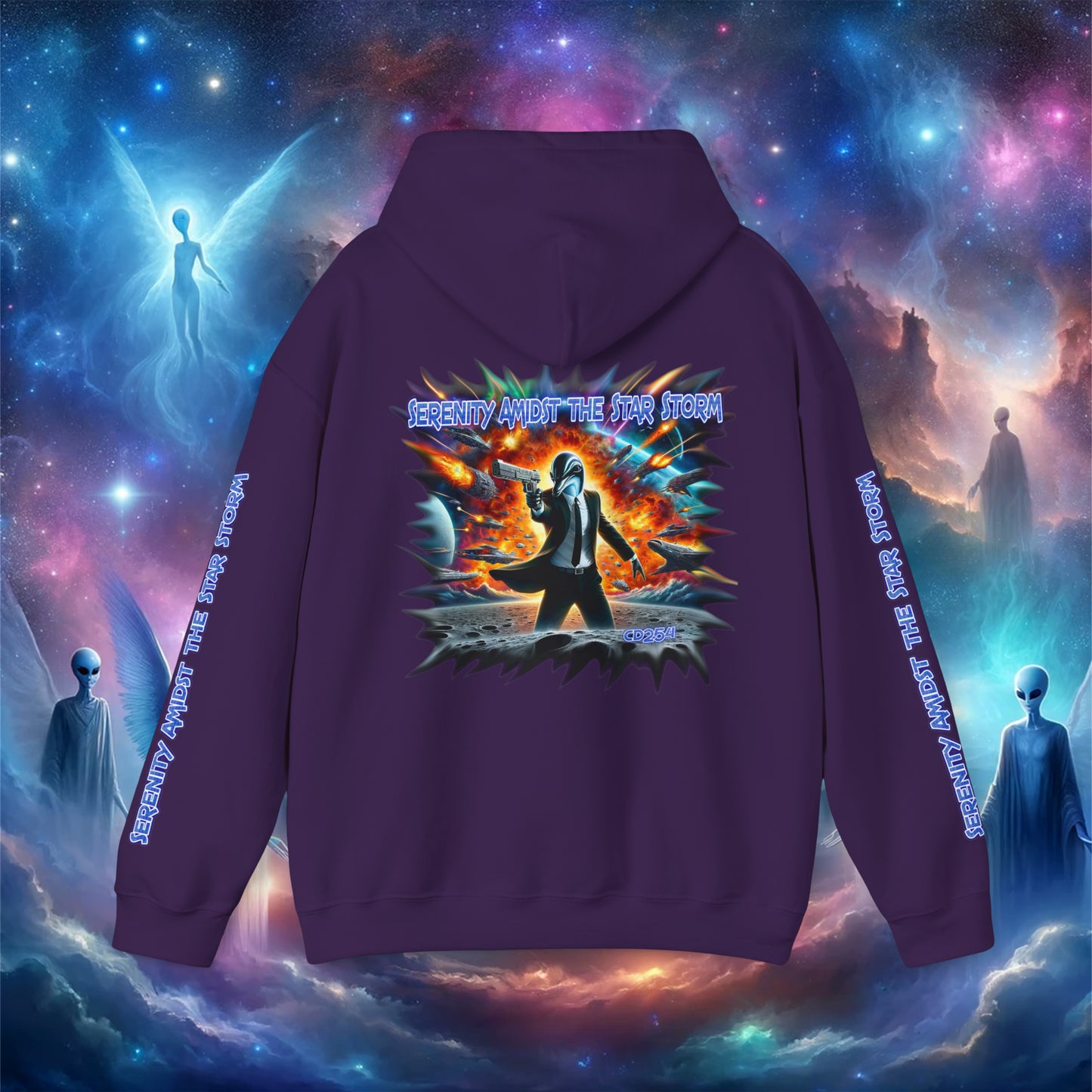 Galactic Guardian: Serenity Amidst the Star Storm - Unisex Heavy Blend™ Hooded Sweatshirt