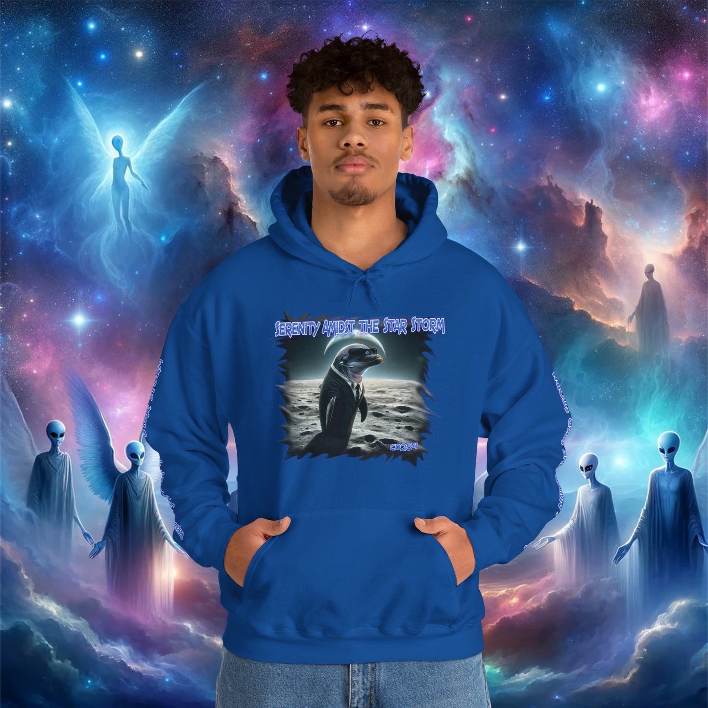 Galactic Guardian: Serenity Amidst the Star Storm - Unisex Heavy Blend™ Hooded Sweatshirt