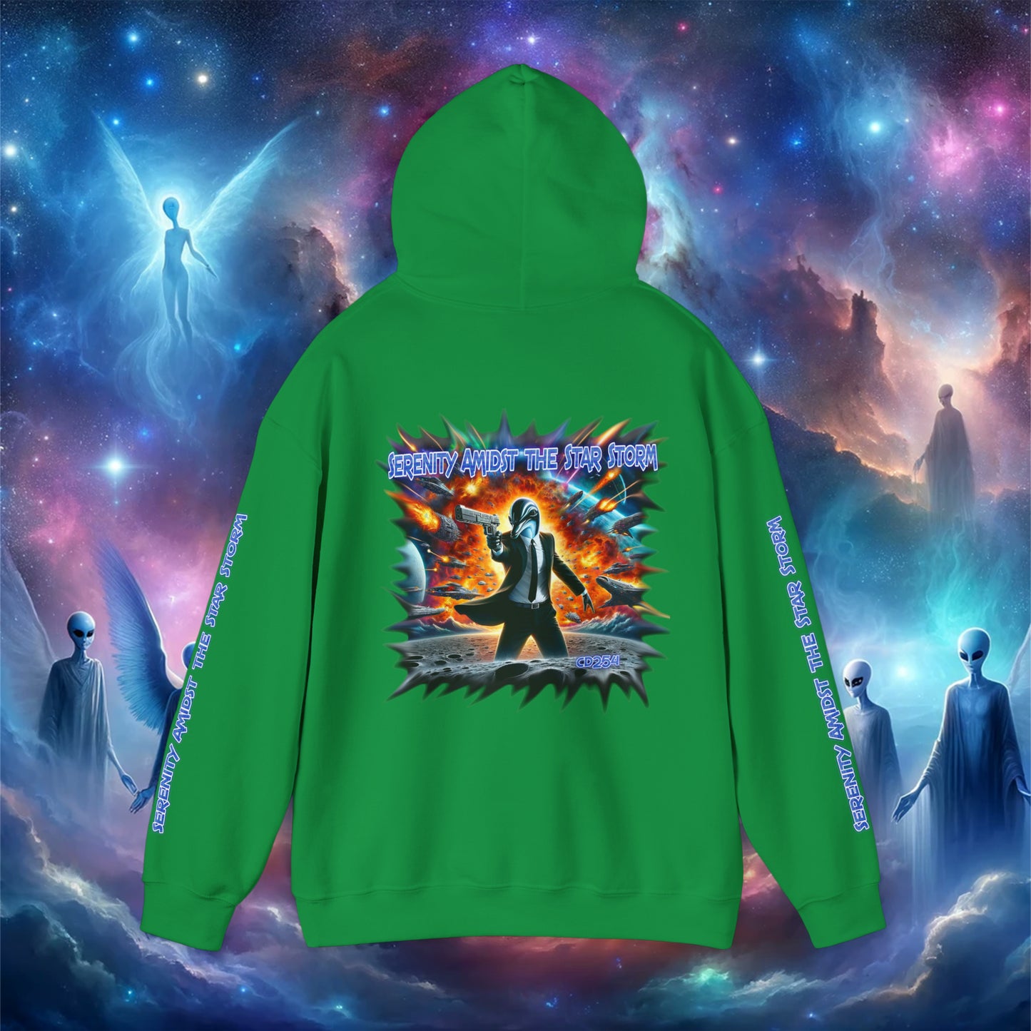 Galactic Guardian: Serenity Amidst the Star Storm - Unisex Heavy Blend™ Hooded Sweatshirt