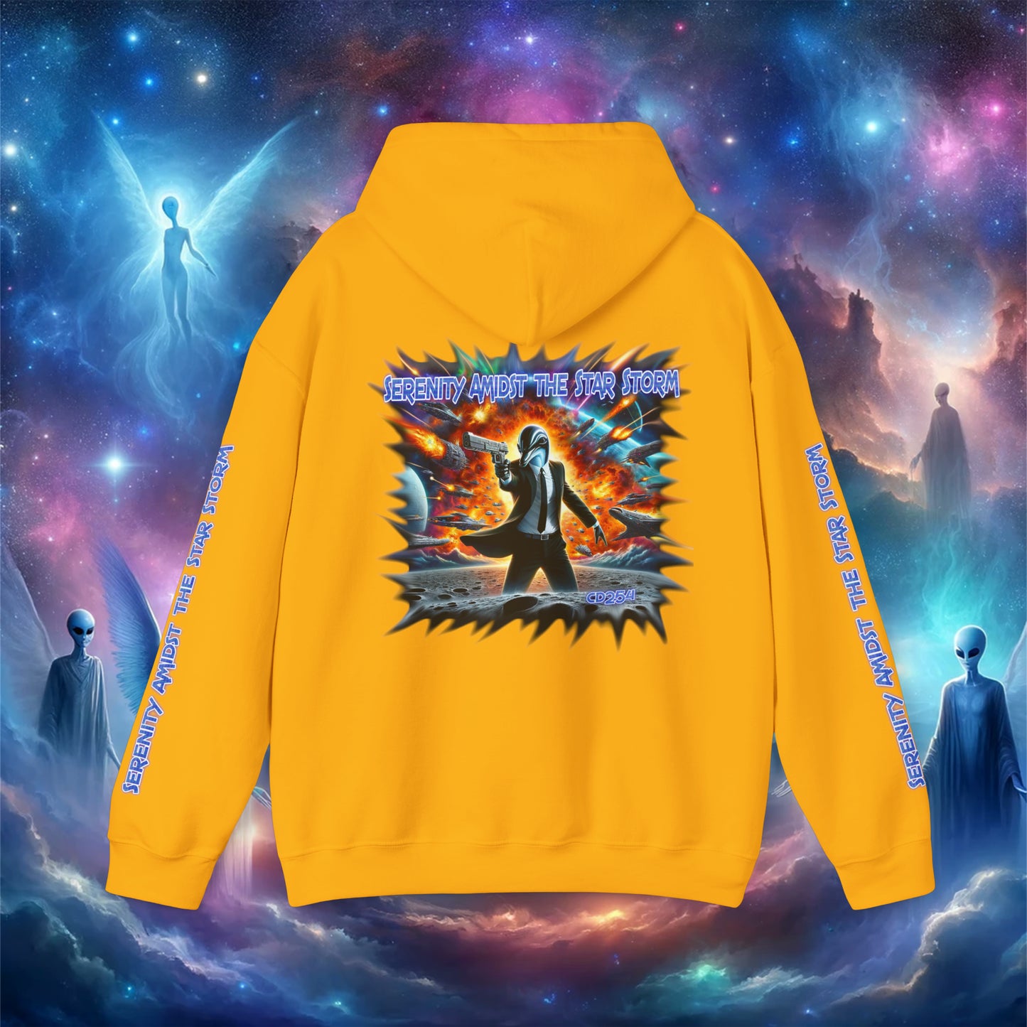 Galactic Guardian: Serenity Amidst the Star Storm - Unisex Heavy Blend™ Hooded Sweatshirt