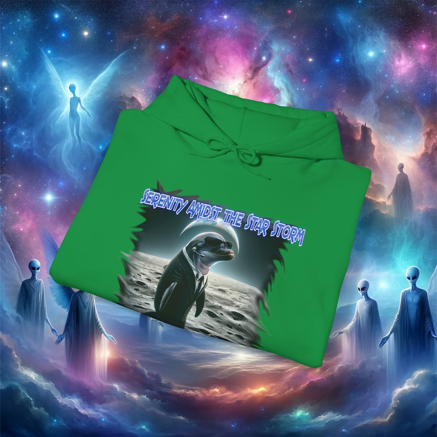 Galactic Guardian: Serenity Amidst the Star Storm - Unisex Heavy Blend™ Hooded Sweatshirt