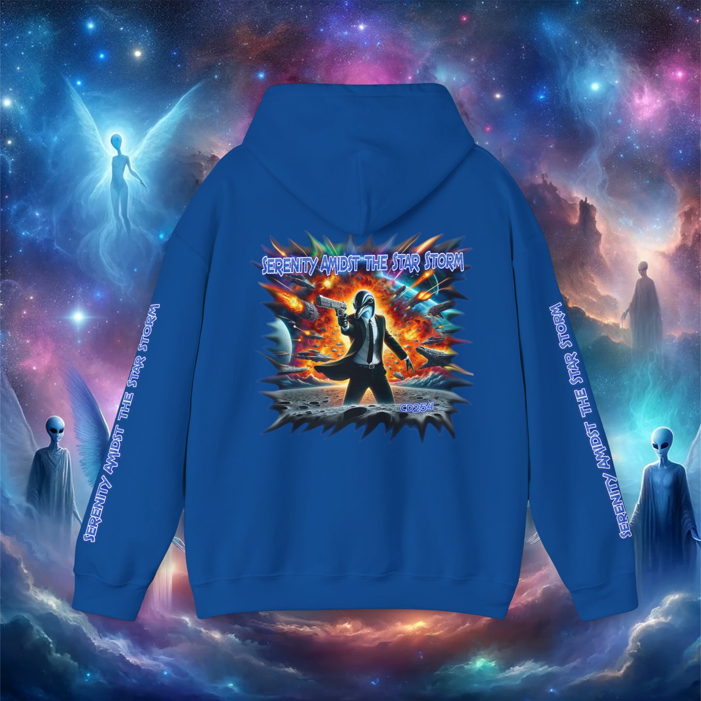 Galactic Guardian: Serenity Amidst the Star Storm - Unisex Heavy Blend™ Hooded Sweatshirt