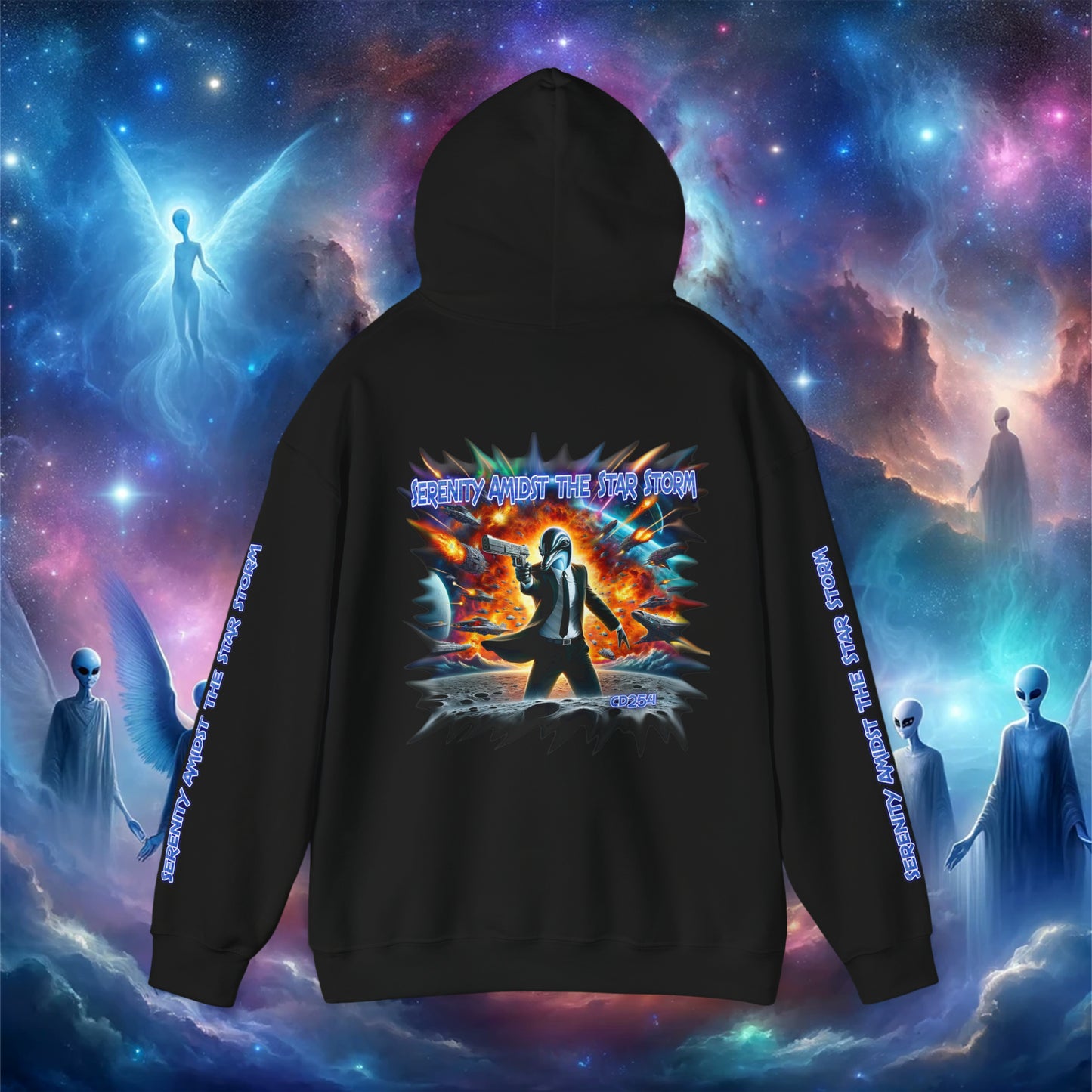 Galactic Guardian: Serenity Amidst the Star Storm - Unisex Heavy Blend™ Hooded Sweatshirt
