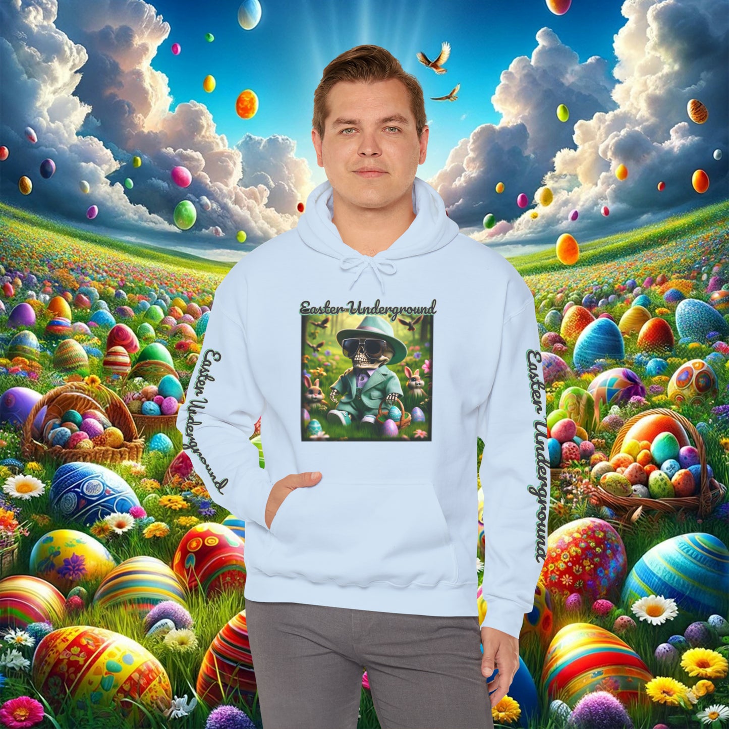 Elegant Bones: Easter Elegance Baby Skeleton - Unisex Heavy Blend™ Hooded Sweatshirt