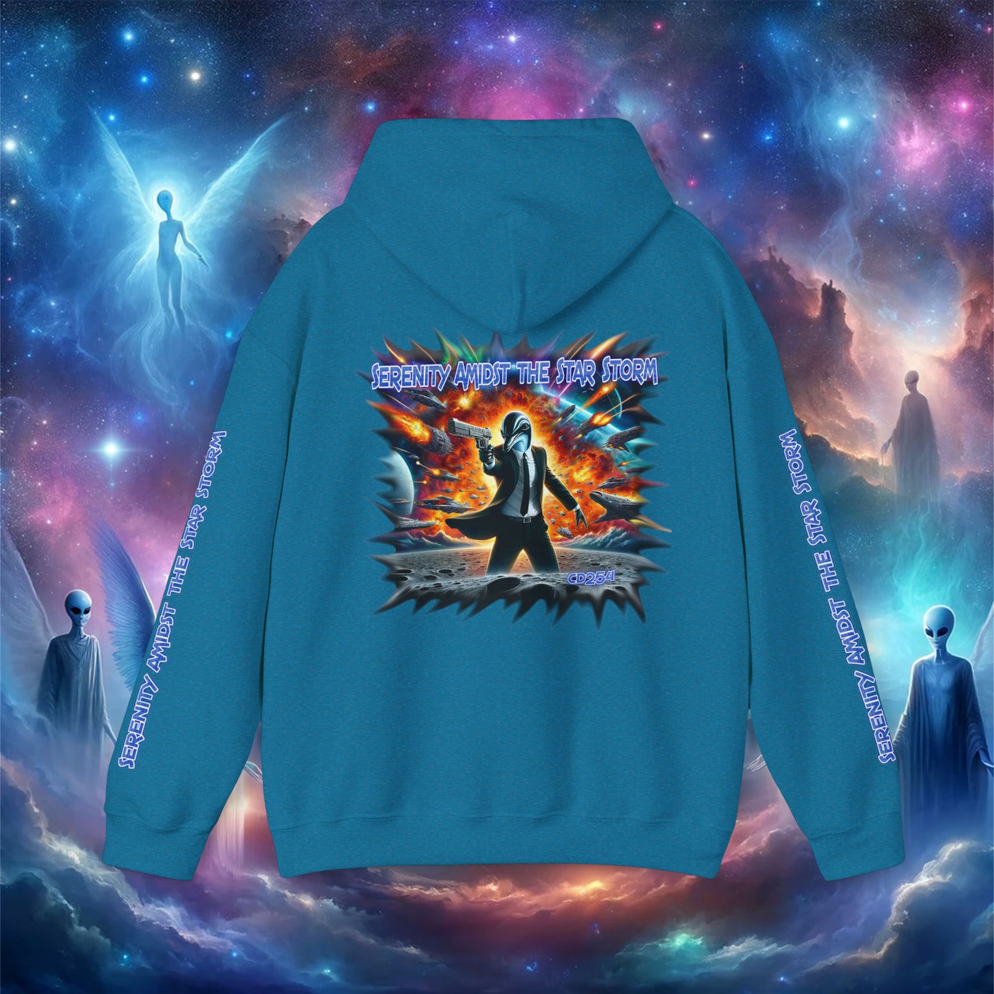 Galactic Guardian: Serenity Amidst the Star Storm - Unisex Heavy Blend™ Hooded Sweatshirt