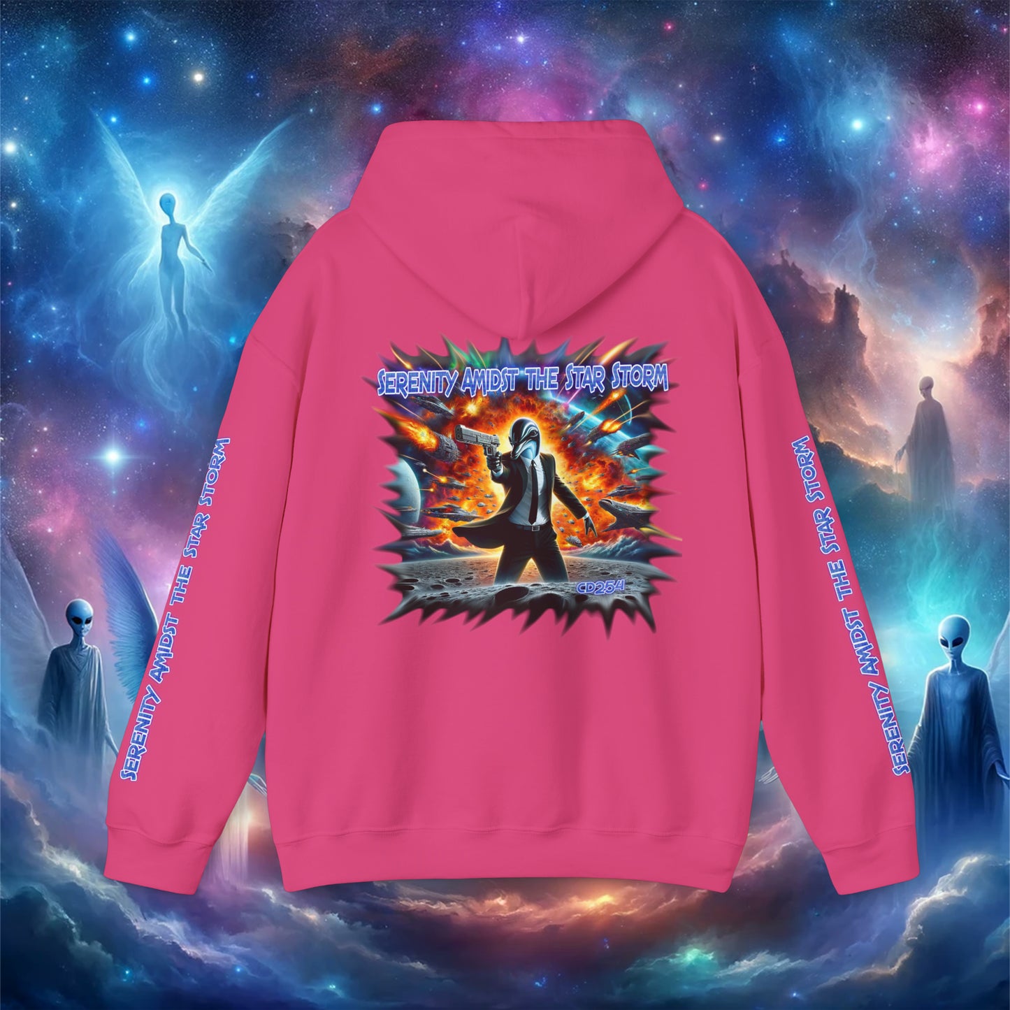 Galactic Guardian: Serenity Amidst the Star Storm - Unisex Heavy Blend™ Hooded Sweatshirt