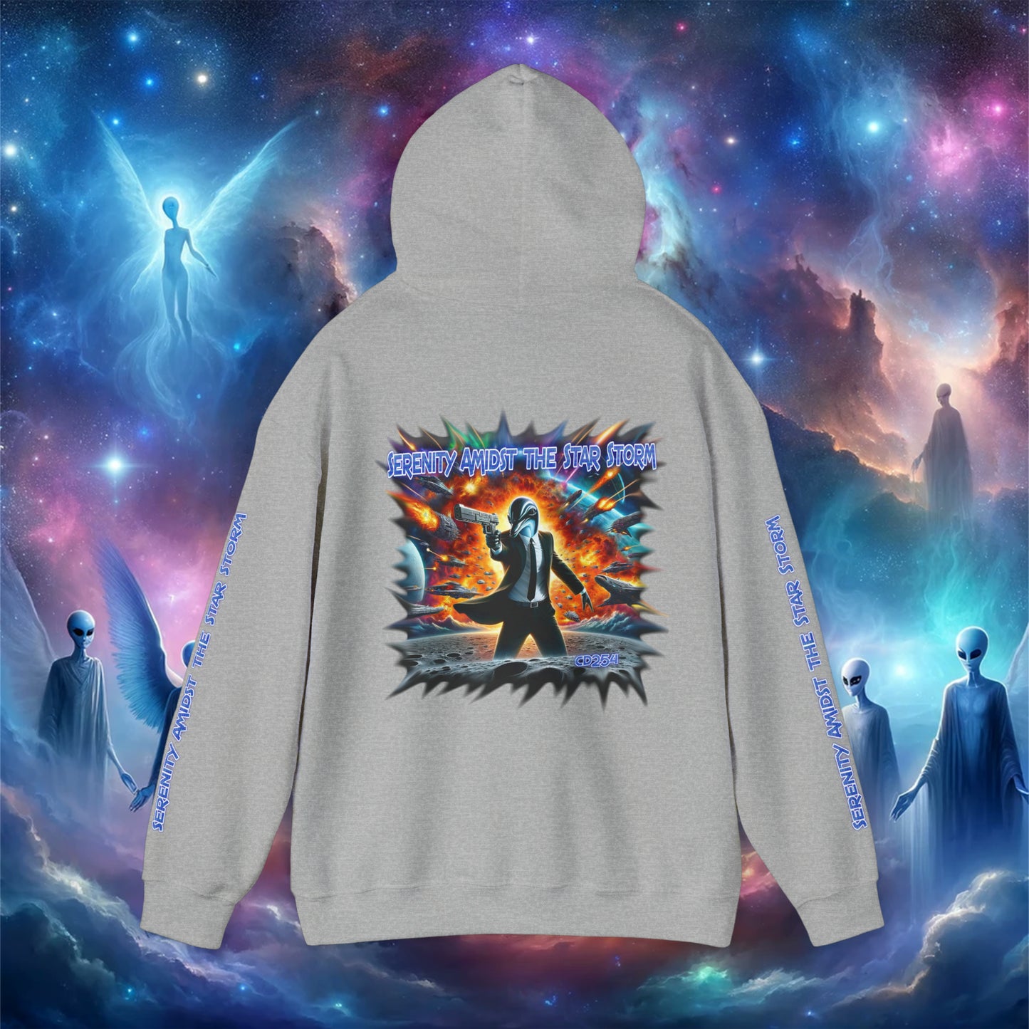 Galactic Guardian: Serenity Amidst the Star Storm - Unisex Heavy Blend™ Hooded Sweatshirt