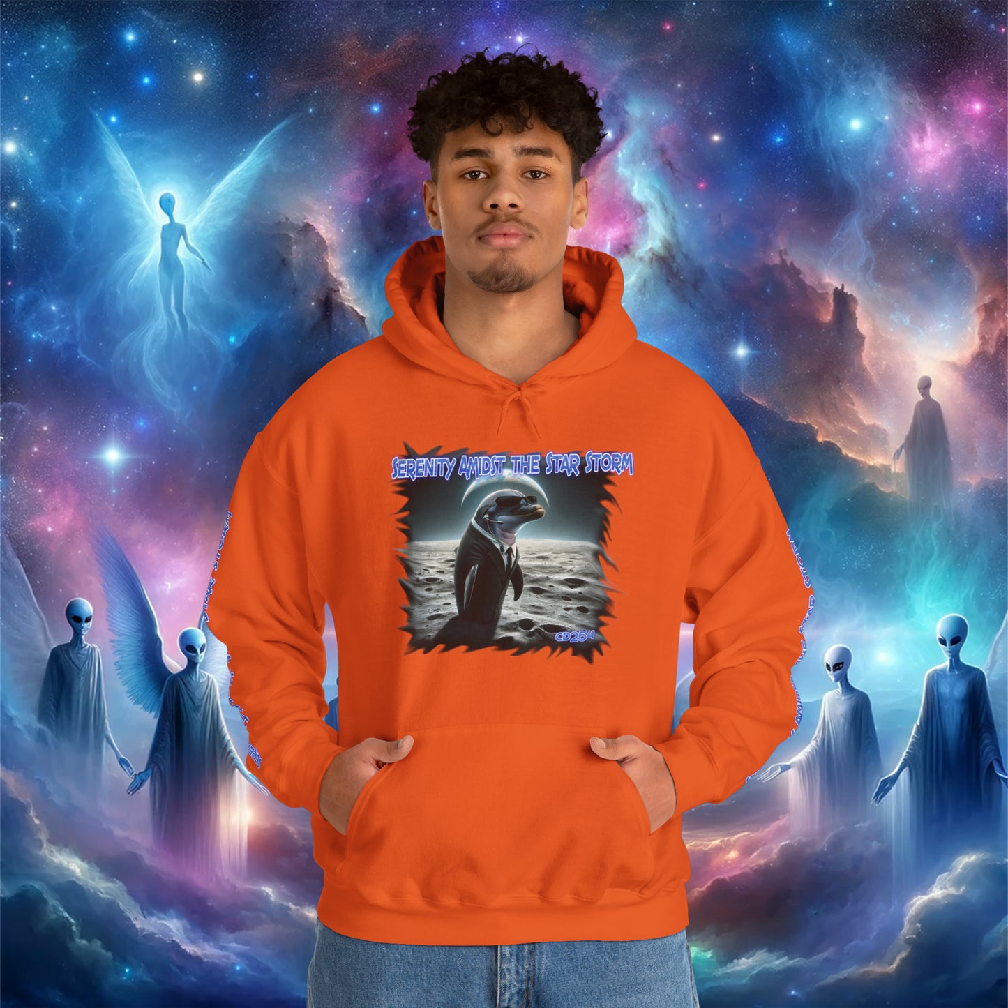 Galactic Guardian: Serenity Amidst the Star Storm - Unisex Heavy Blend™ Hooded Sweatshirt