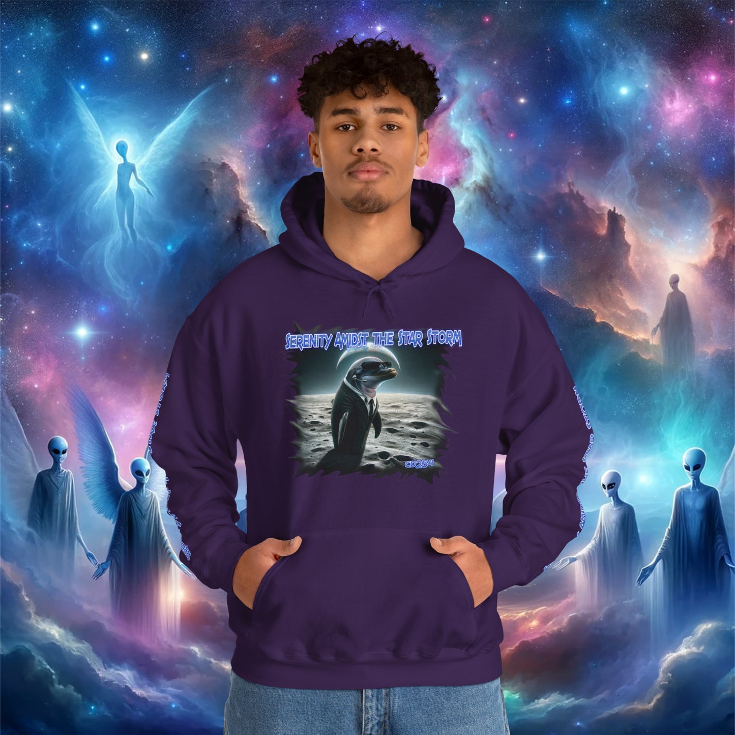 Galactic Guardian: Serenity Amidst the Star Storm - Unisex Heavy Blend™ Hooded Sweatshirt