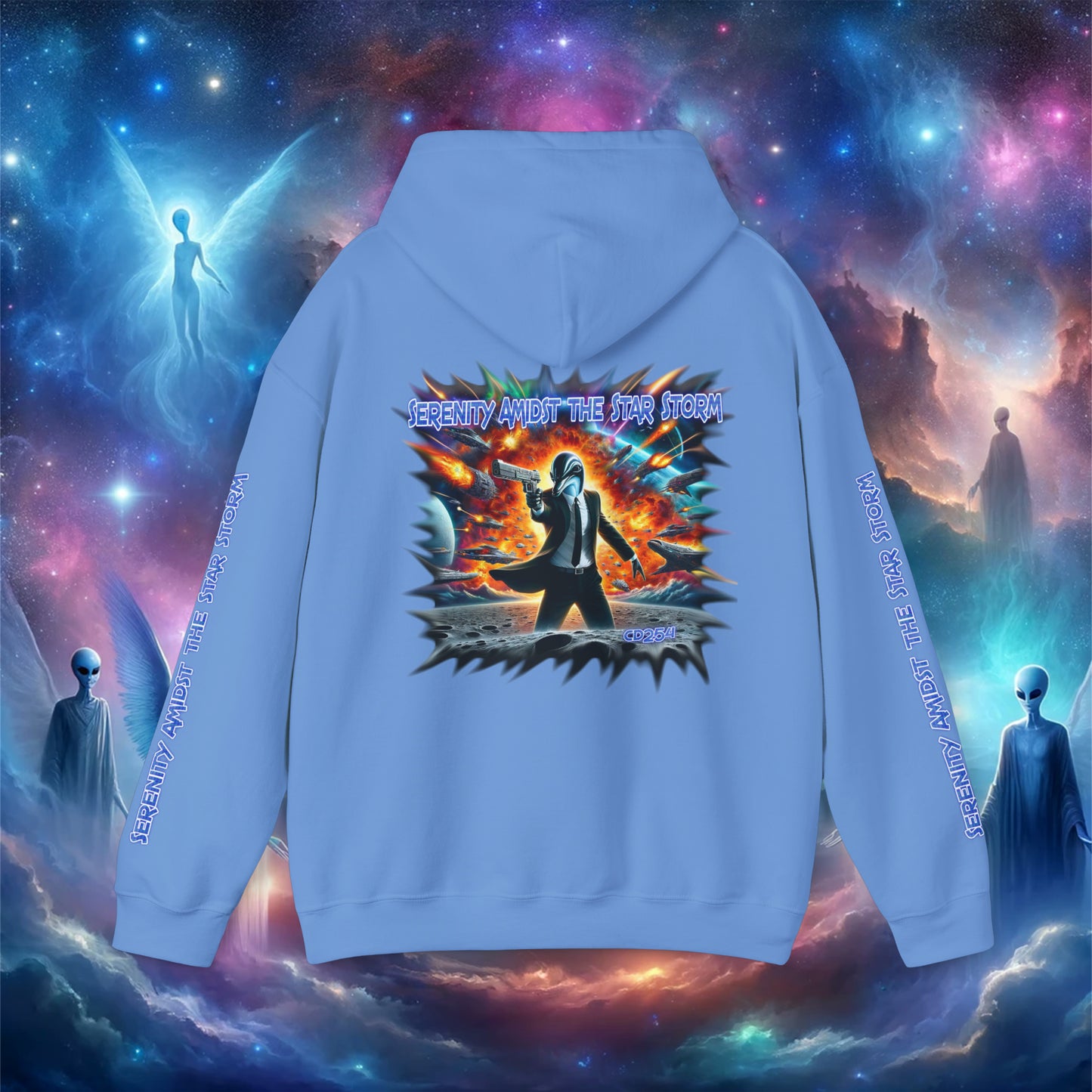 Galactic Guardian: Serenity Amidst the Star Storm - Unisex Heavy Blend™ Hooded Sweatshirt