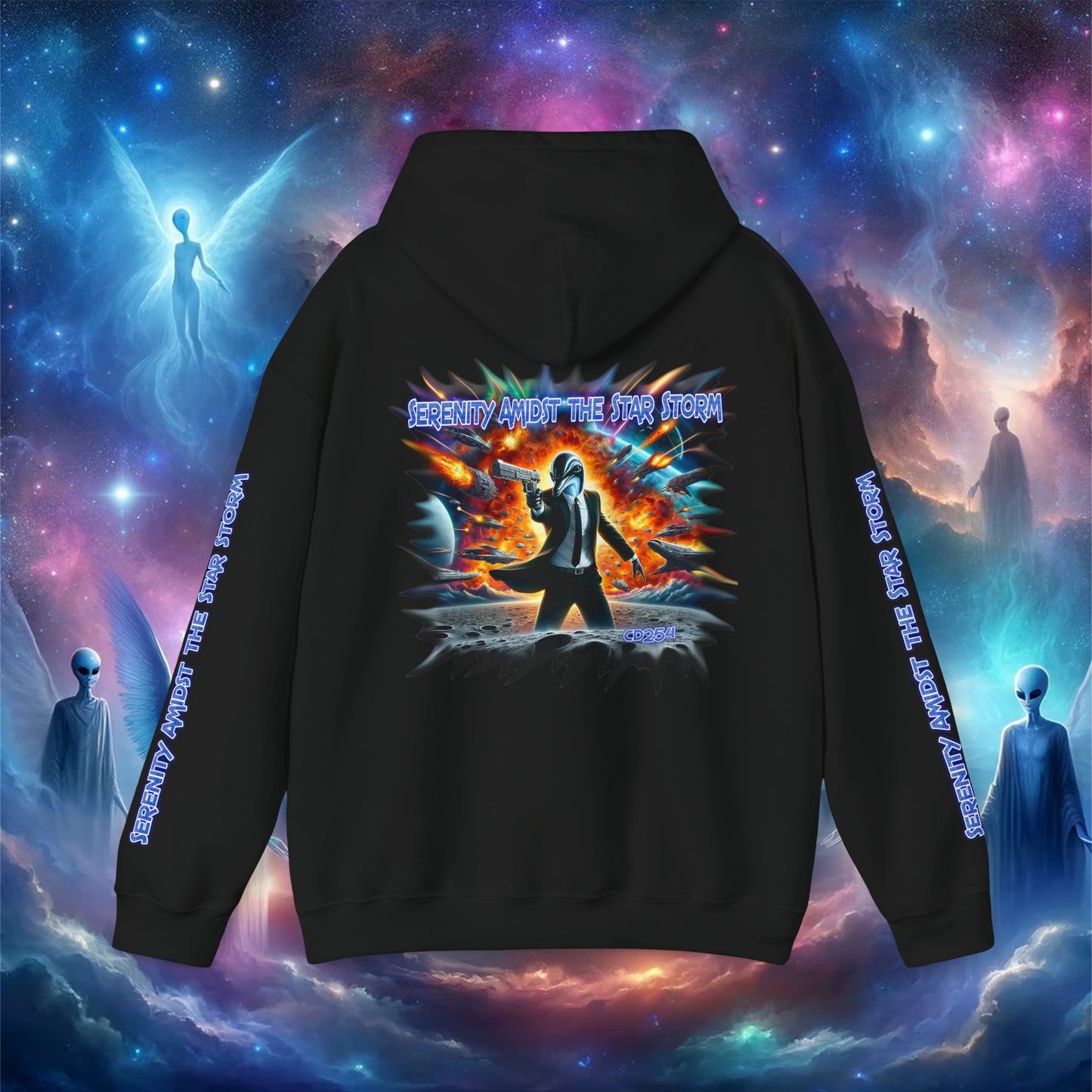 Galactic Guardian: Serenity Amidst the Star Storm - Unisex Heavy Blend™ Hooded Sweatshirt