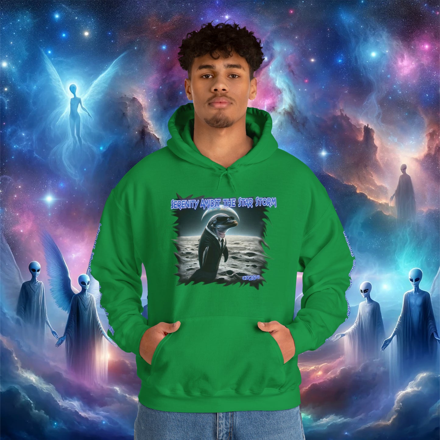 Galactic Guardian: Serenity Amidst the Star Storm - Unisex Heavy Blend™ Hooded Sweatshirt