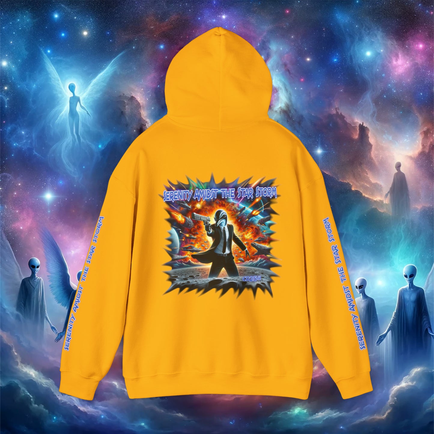 Galactic Guardian: Serenity Amidst the Star Storm - Unisex Heavy Blend™ Hooded Sweatshirt