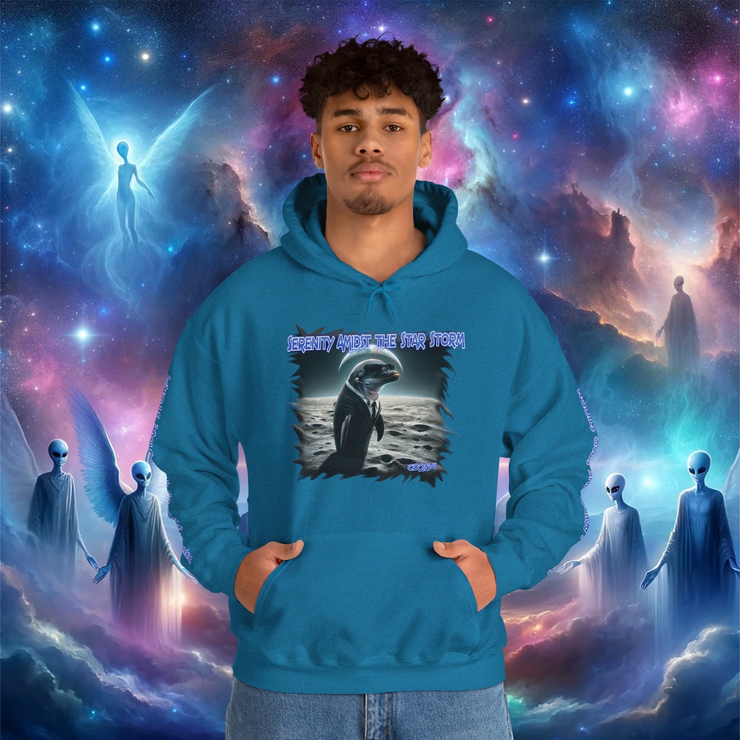 Galactic Guardian: Serenity Amidst the Star Storm - Unisex Heavy Blend™ Hooded Sweatshirt