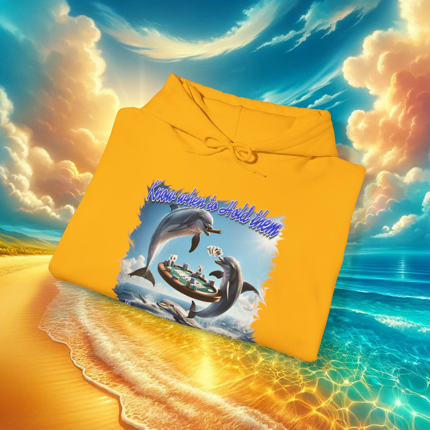 High Tide High Stakes: Playful Dolphins Poker Collection - Unisex Heavy Blend™ Hooded Sweatshirt