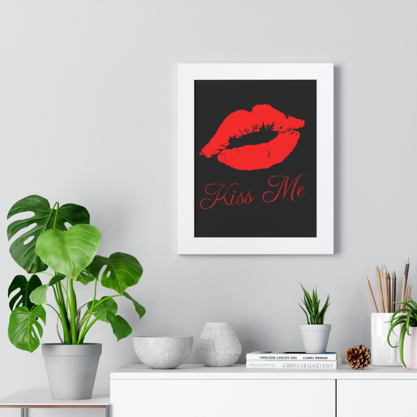 Black Kiss Me Poster Framed Vertical Poster