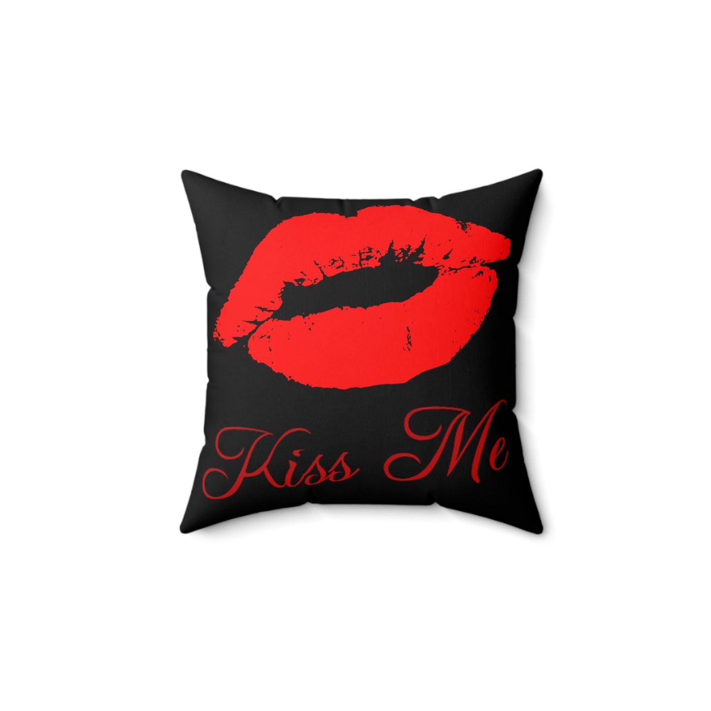 Black Kiss Me Spun Polyester Square Throw Pillow