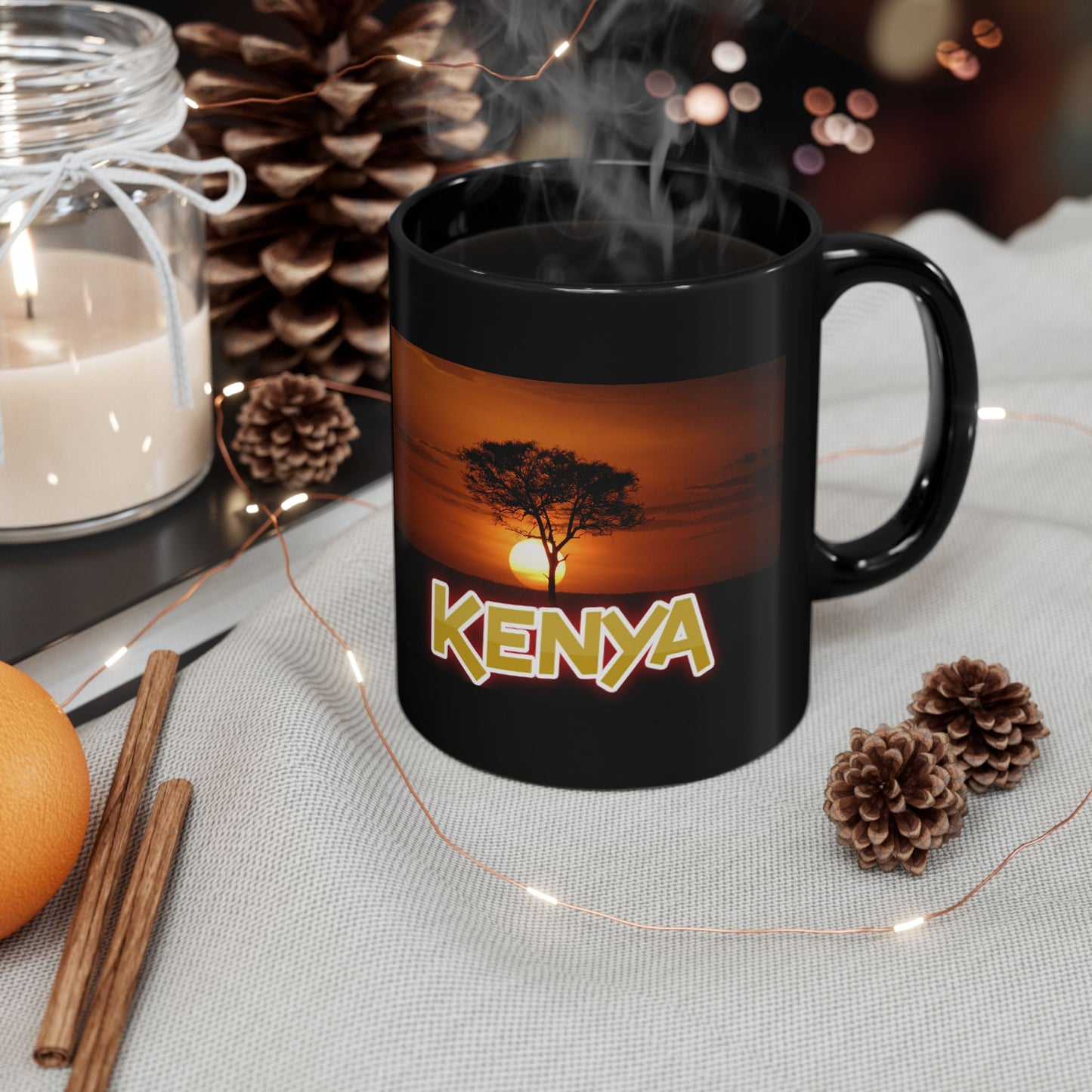Kenya Sunset Black Mug - Perfect for Coffee Lovers, Gift for Travelers, Unique Kitchen Decor, Eco-Friendly Mug