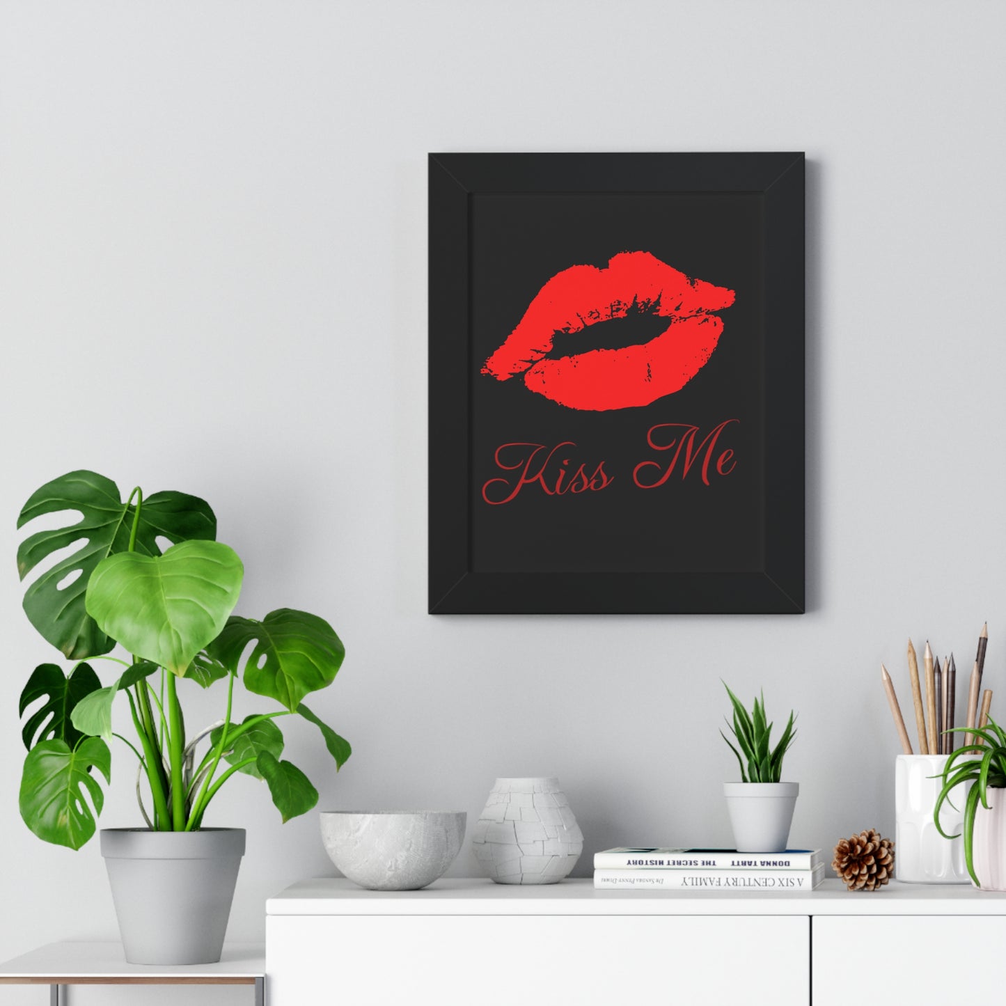 Black Kiss Me Poster Framed Vertical Poster