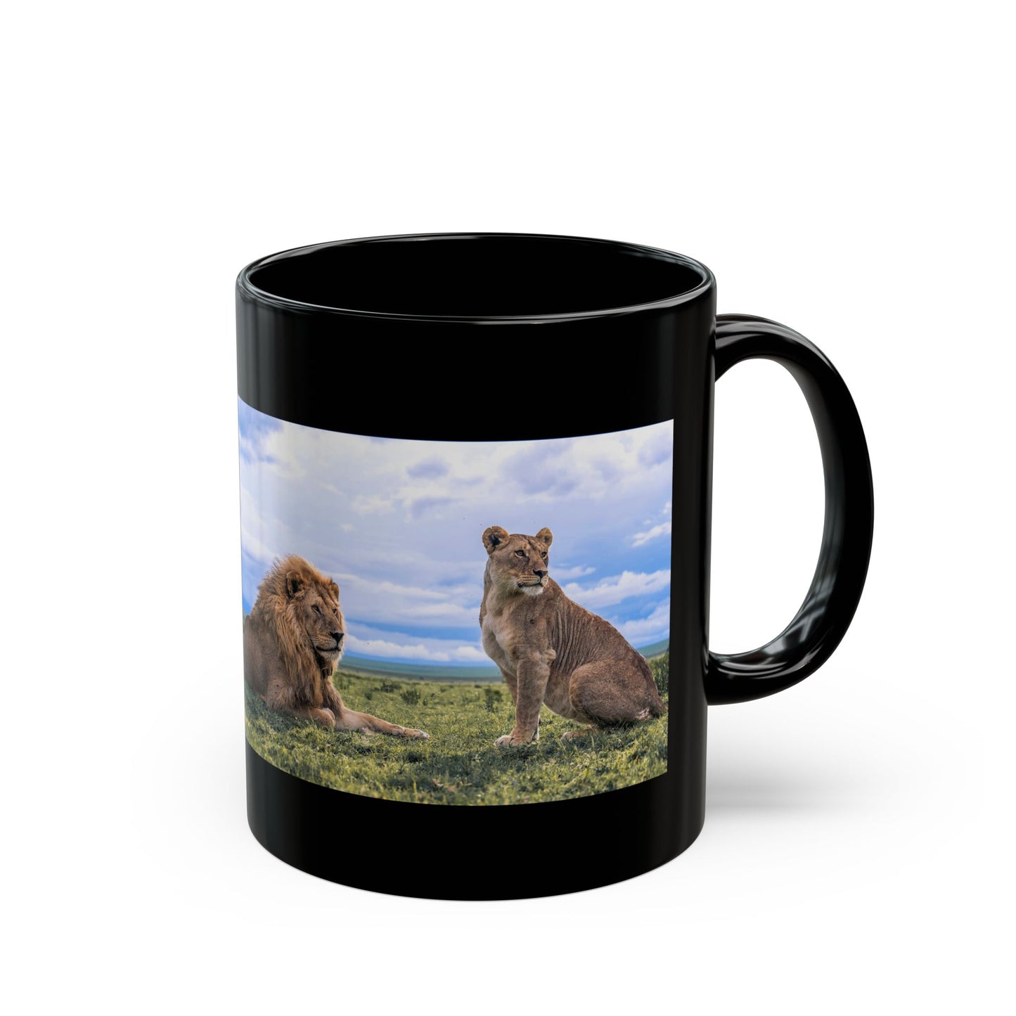 Lion couple Black Mug - Perfect for Animal Lovers, Travel Gifts, Nature Enthusiasts, Birthday, Christmas